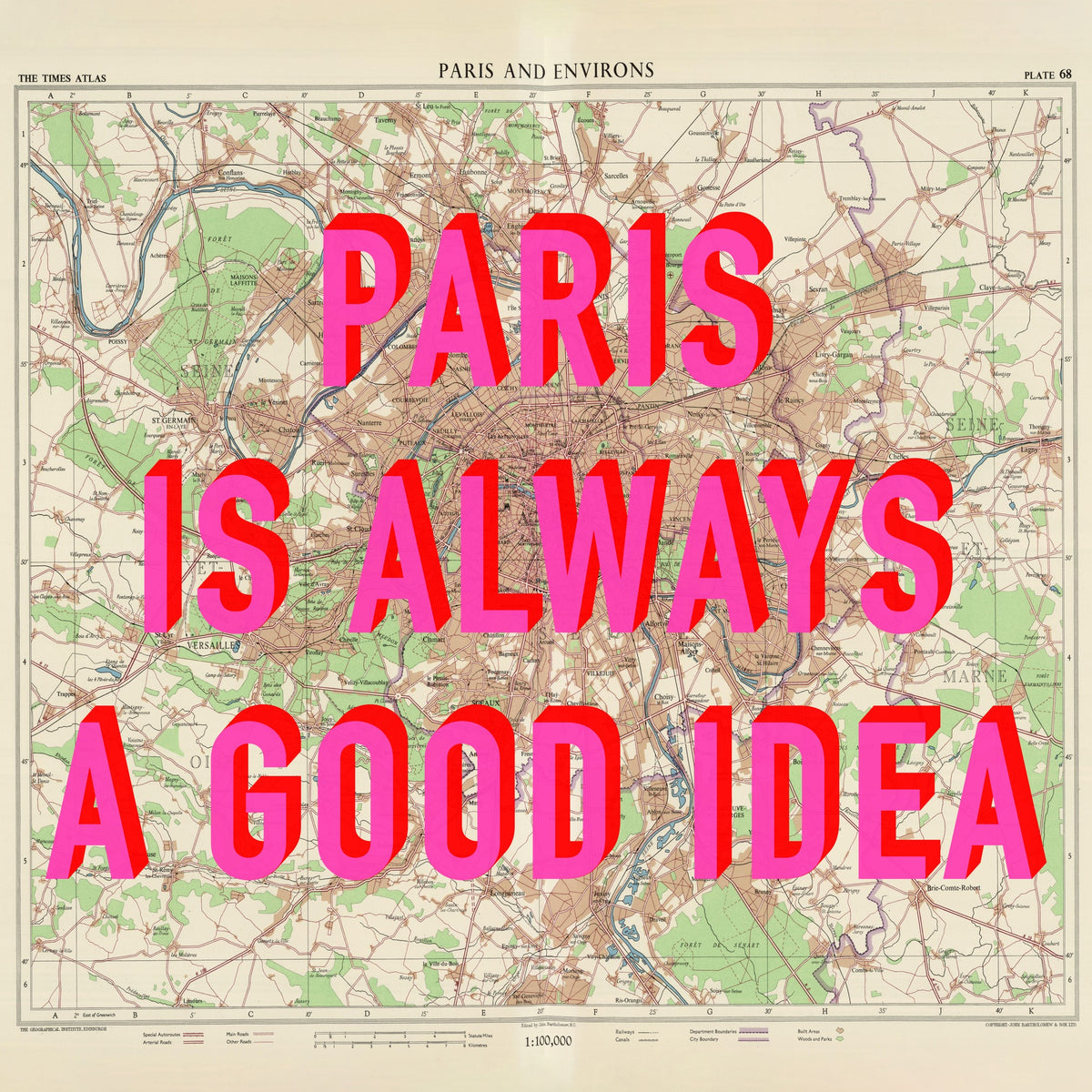 Paris Retro Pop Art Map Print