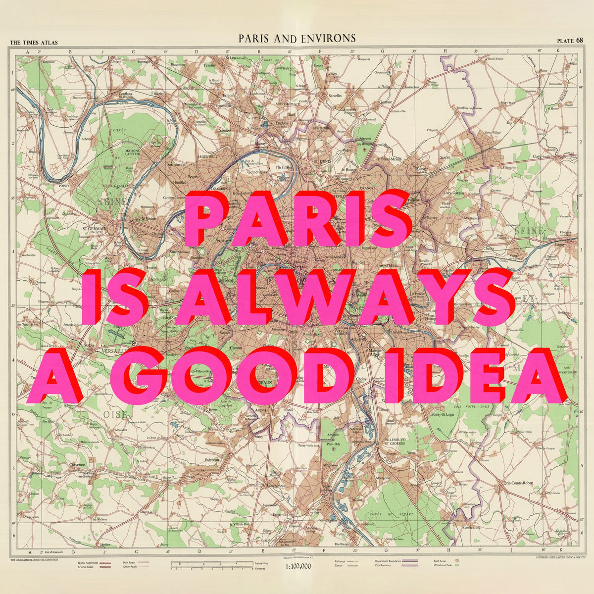 Paris Retro Pop Art Map Print