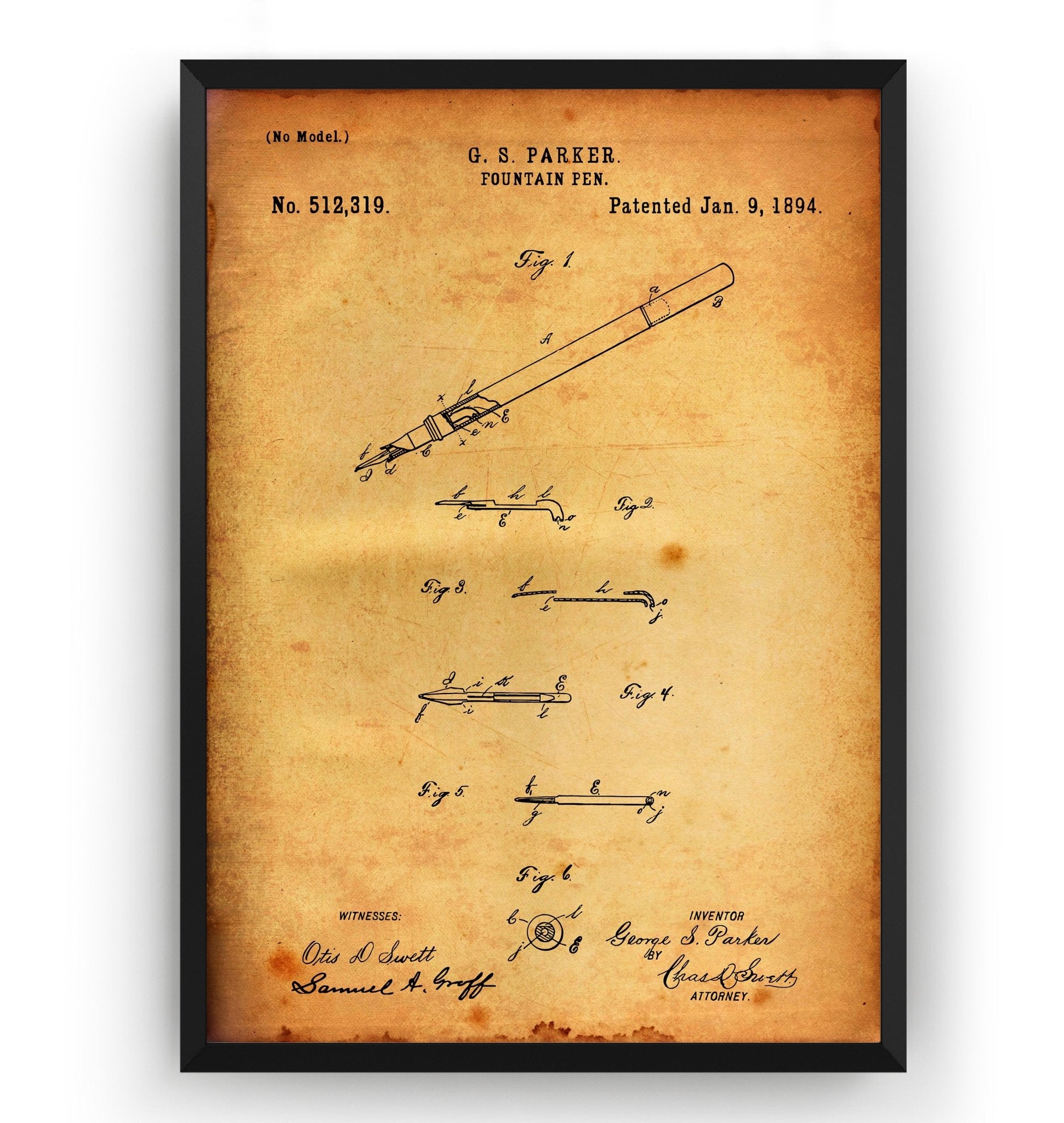 Parker Fountain Pen 1894 Patent Print - Magic Posters