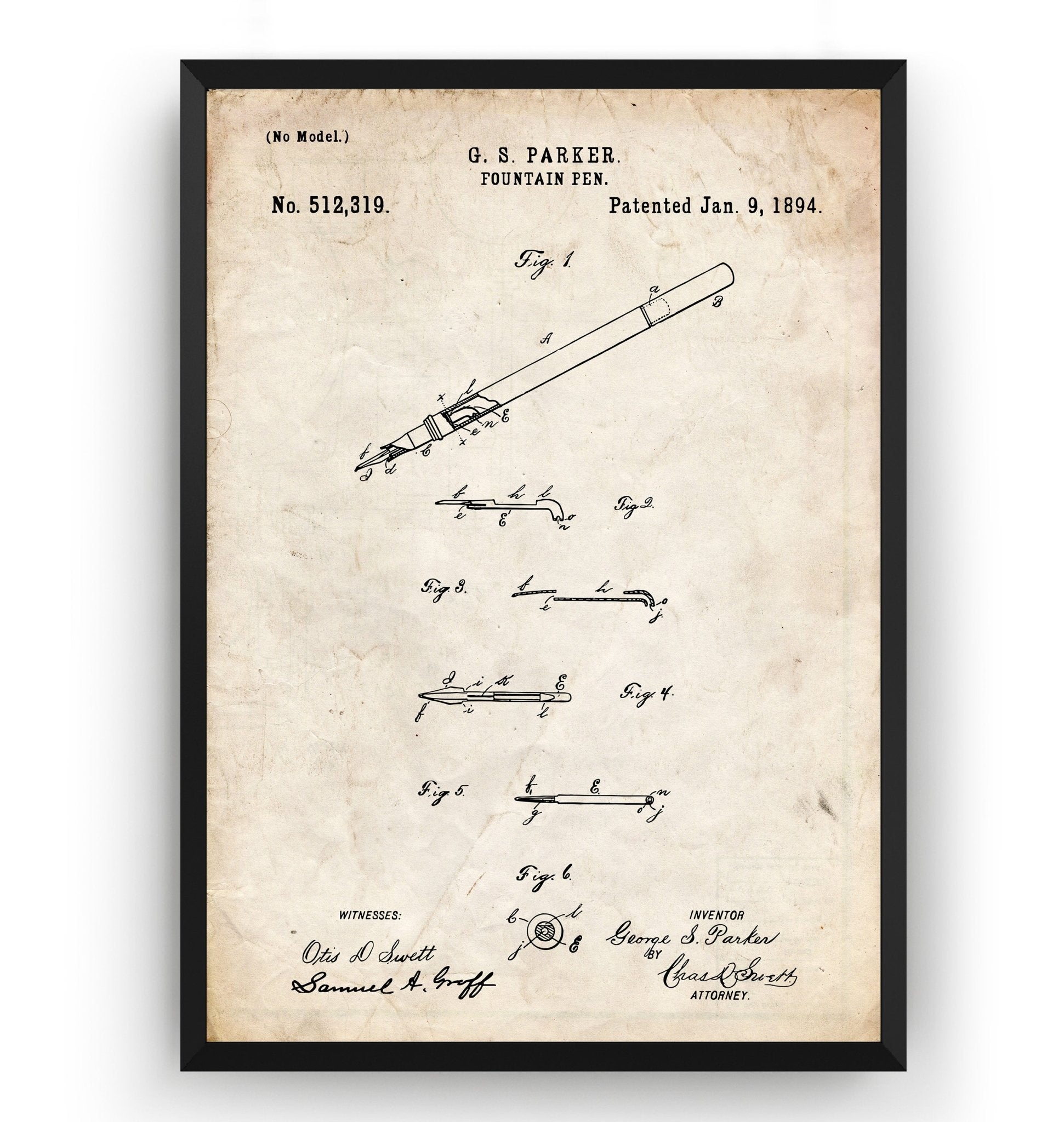 Parker Fountain Pen 1894 Patent Print - Magic Posters