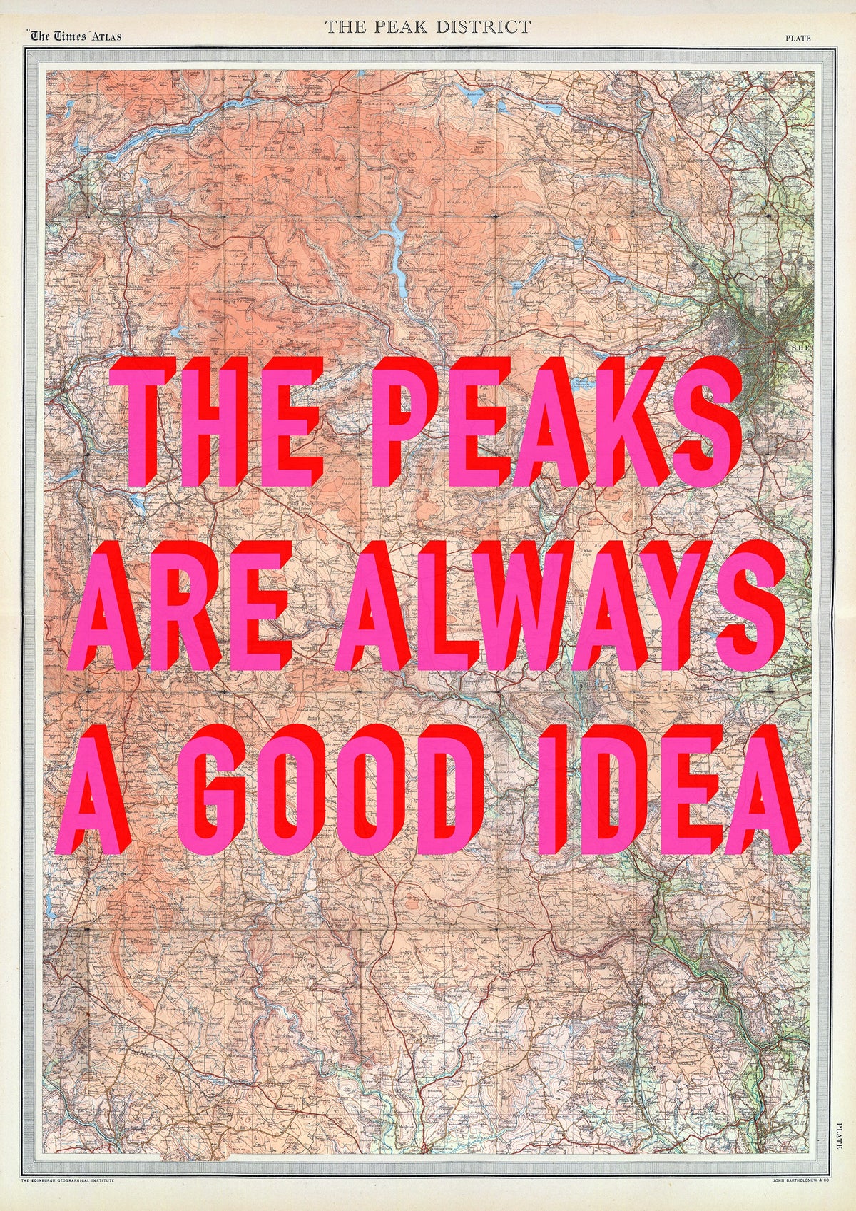 Peak District Retro Pop Art Map Print (portrait)