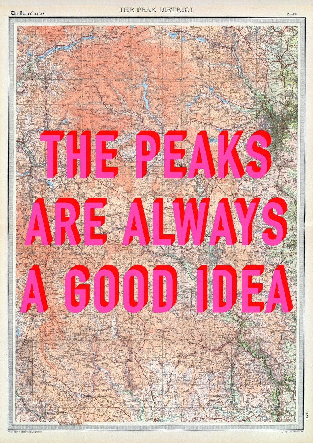 Peak District Retro Pop Art Map Print (portrait)