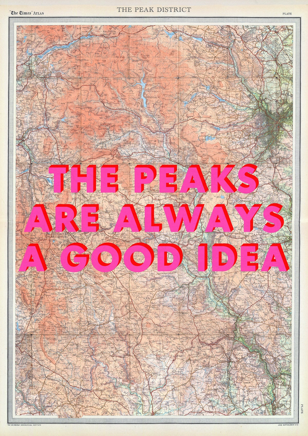 Peak District Retro Pop Art Map Print (portrait)