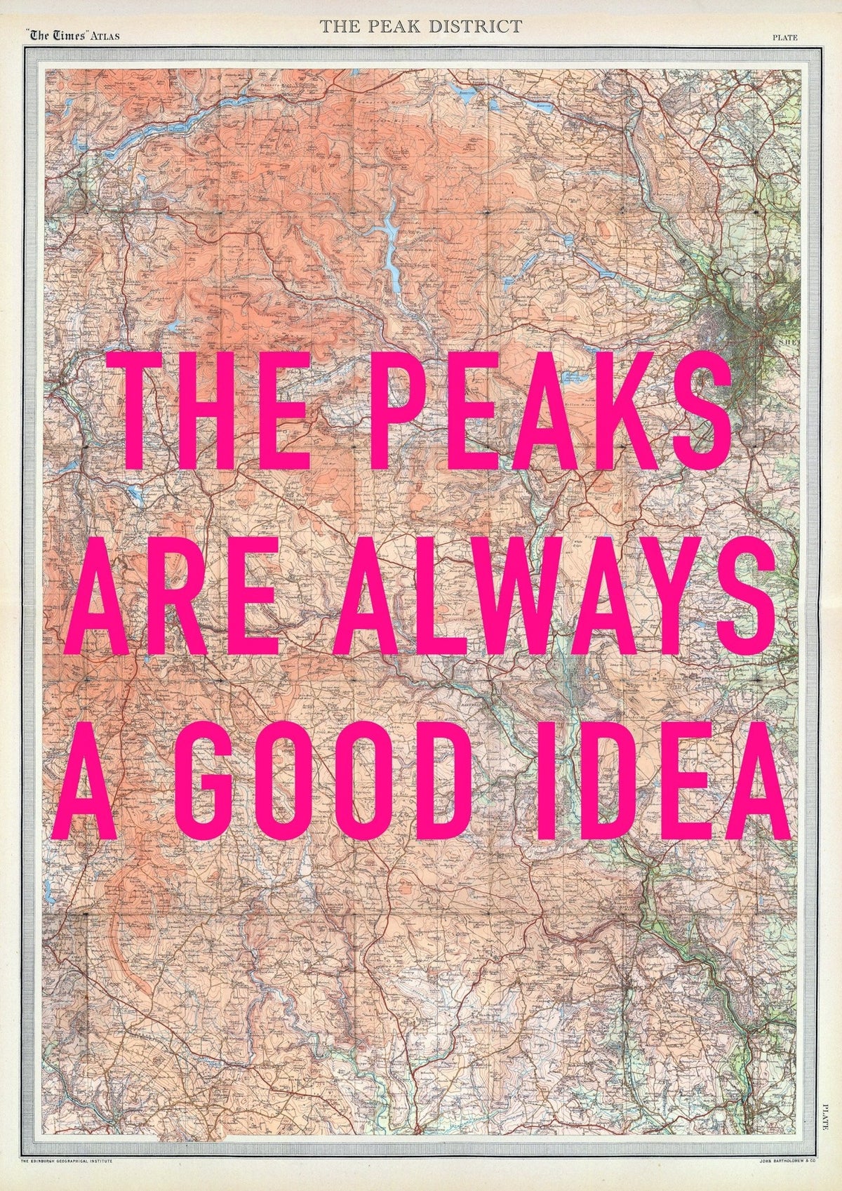 Peak District Retro Pop Art Map Print (portrait)