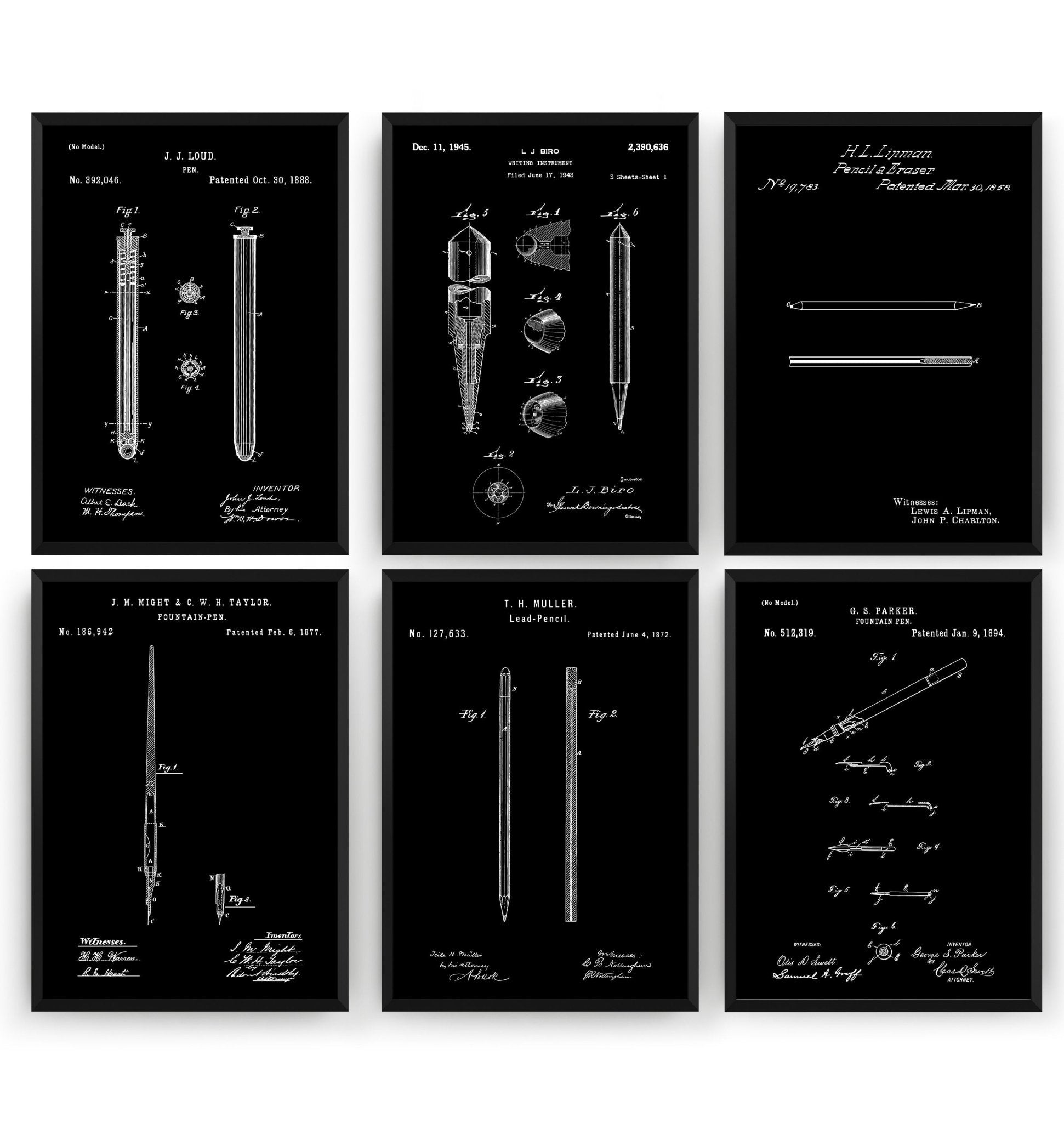 Pen And Pencil Set Of 6 Patent Prints - Magic Posters