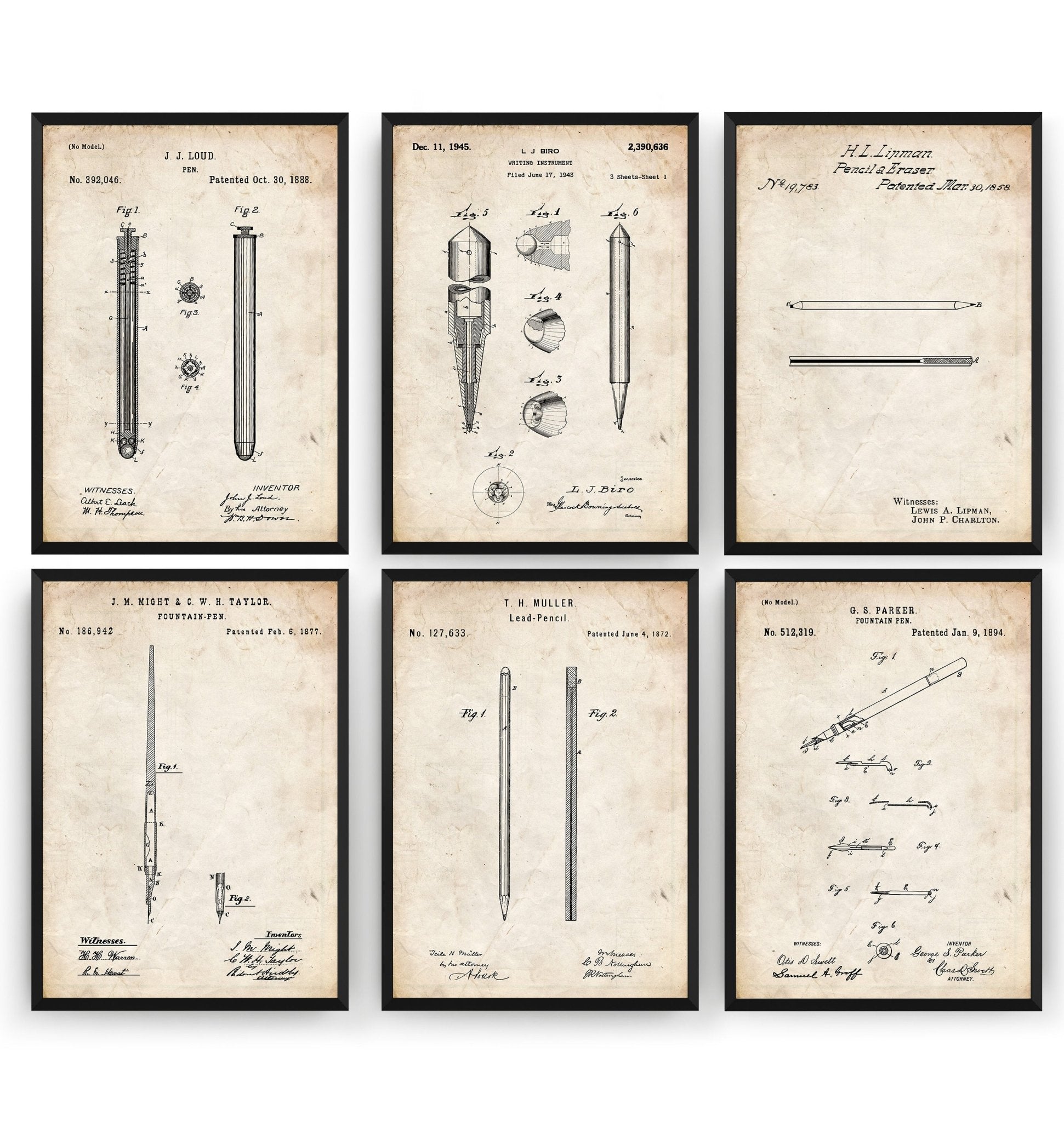 Pen And Pencil Set Of 6 Patent Prints - Magic Posters