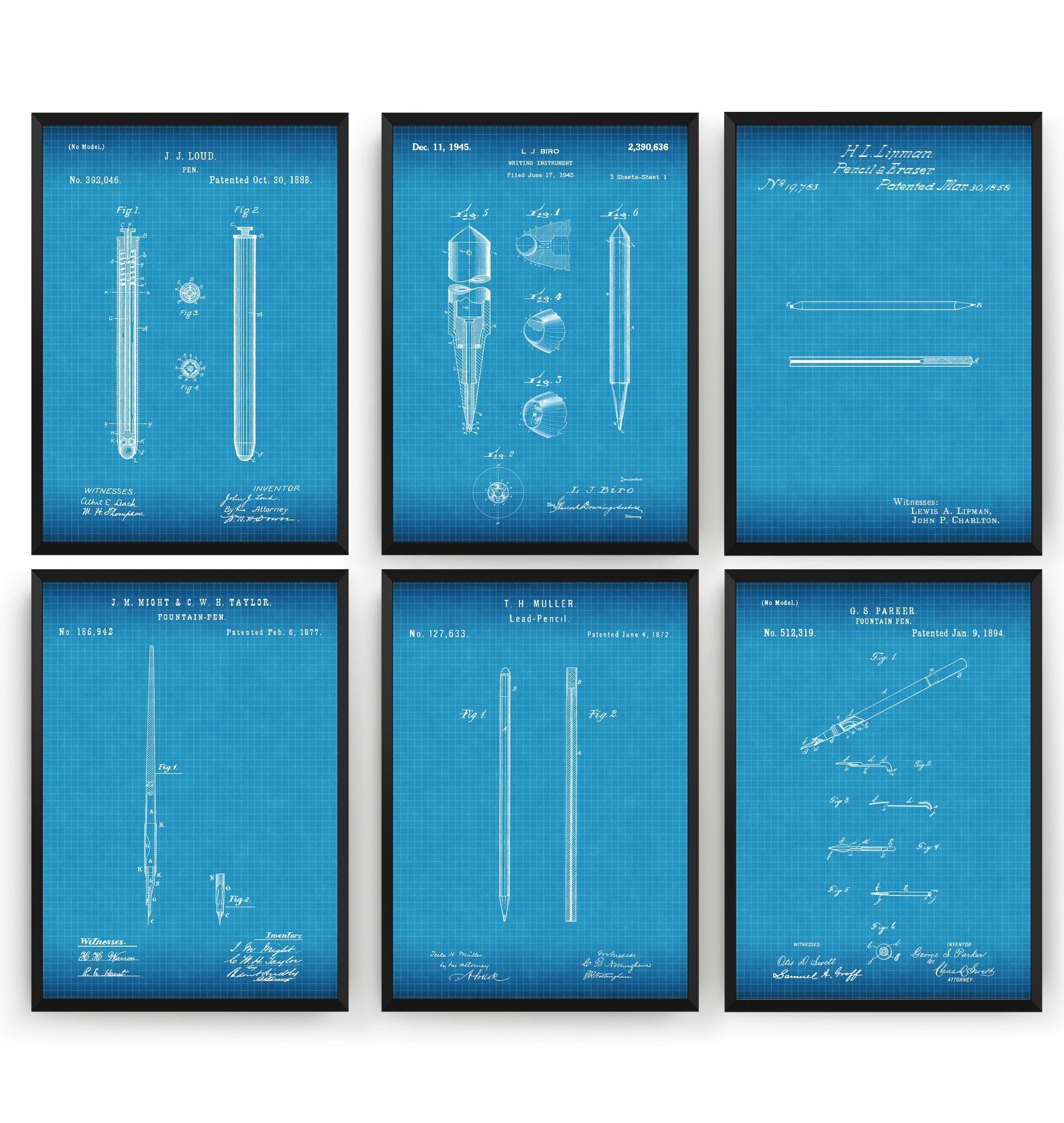 Pen And Pencil Set Of 6 Patent Prints - Magic Posters