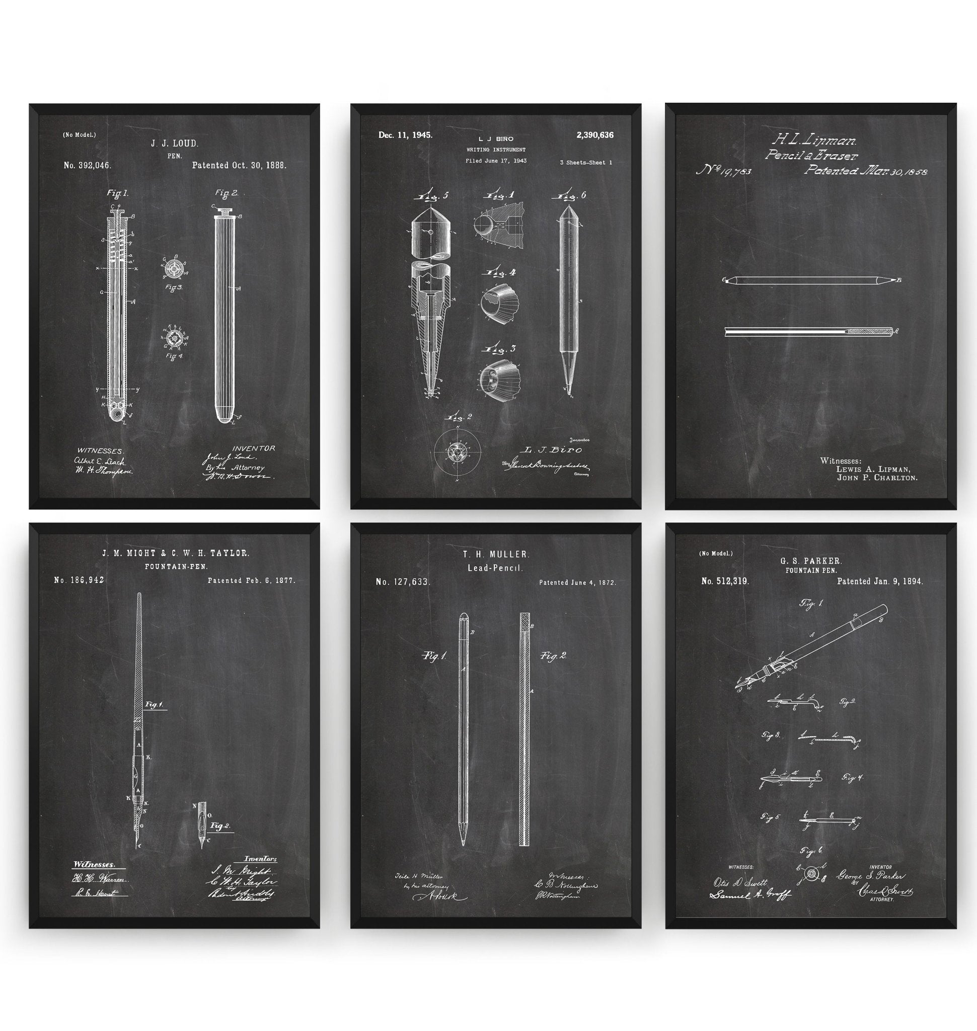 Pen And Pencil Set Of 6 Patent Prints - Magic Posters