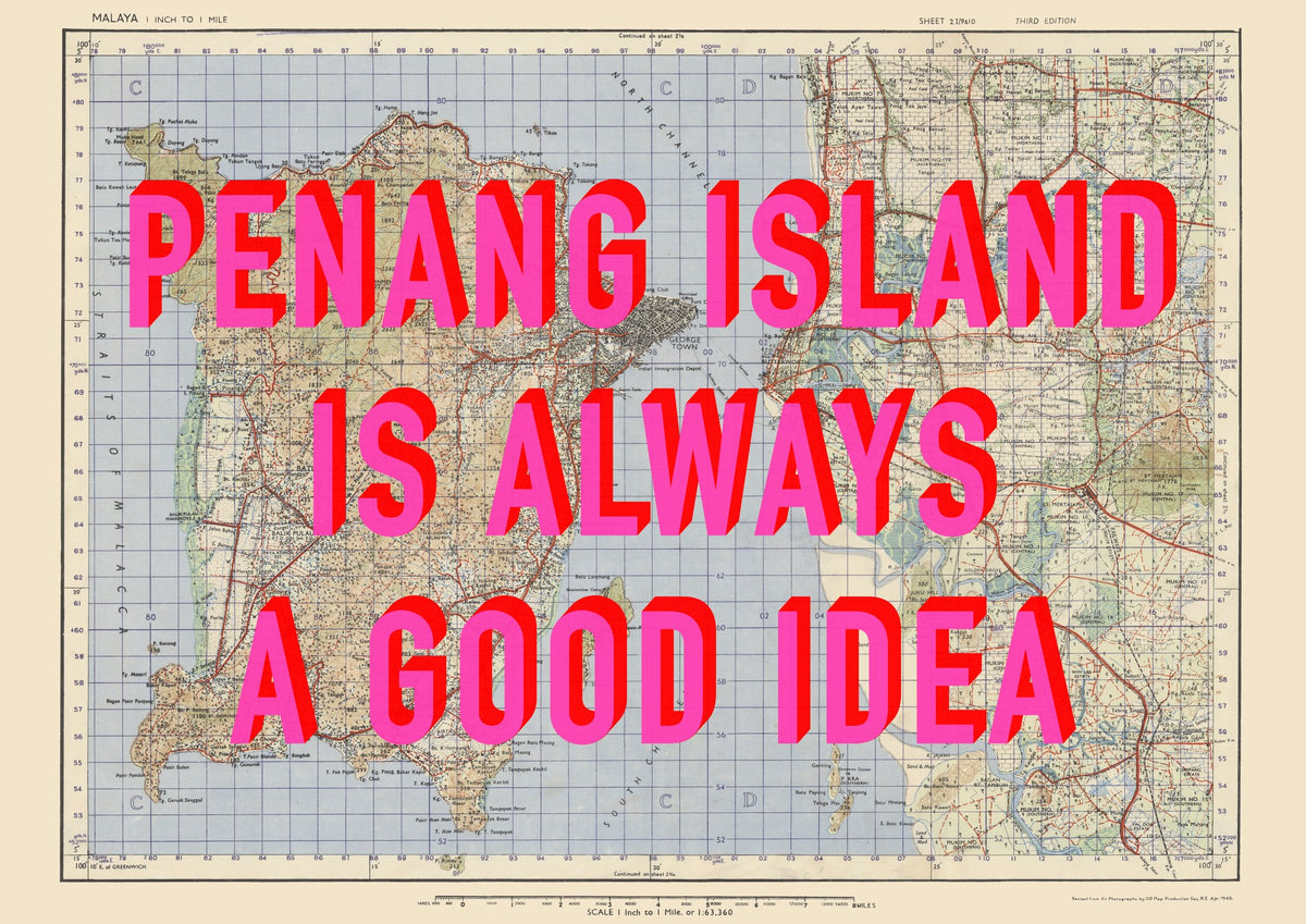 Penang Island Retro Pop Art Map Print (landscape) - Magic Posters