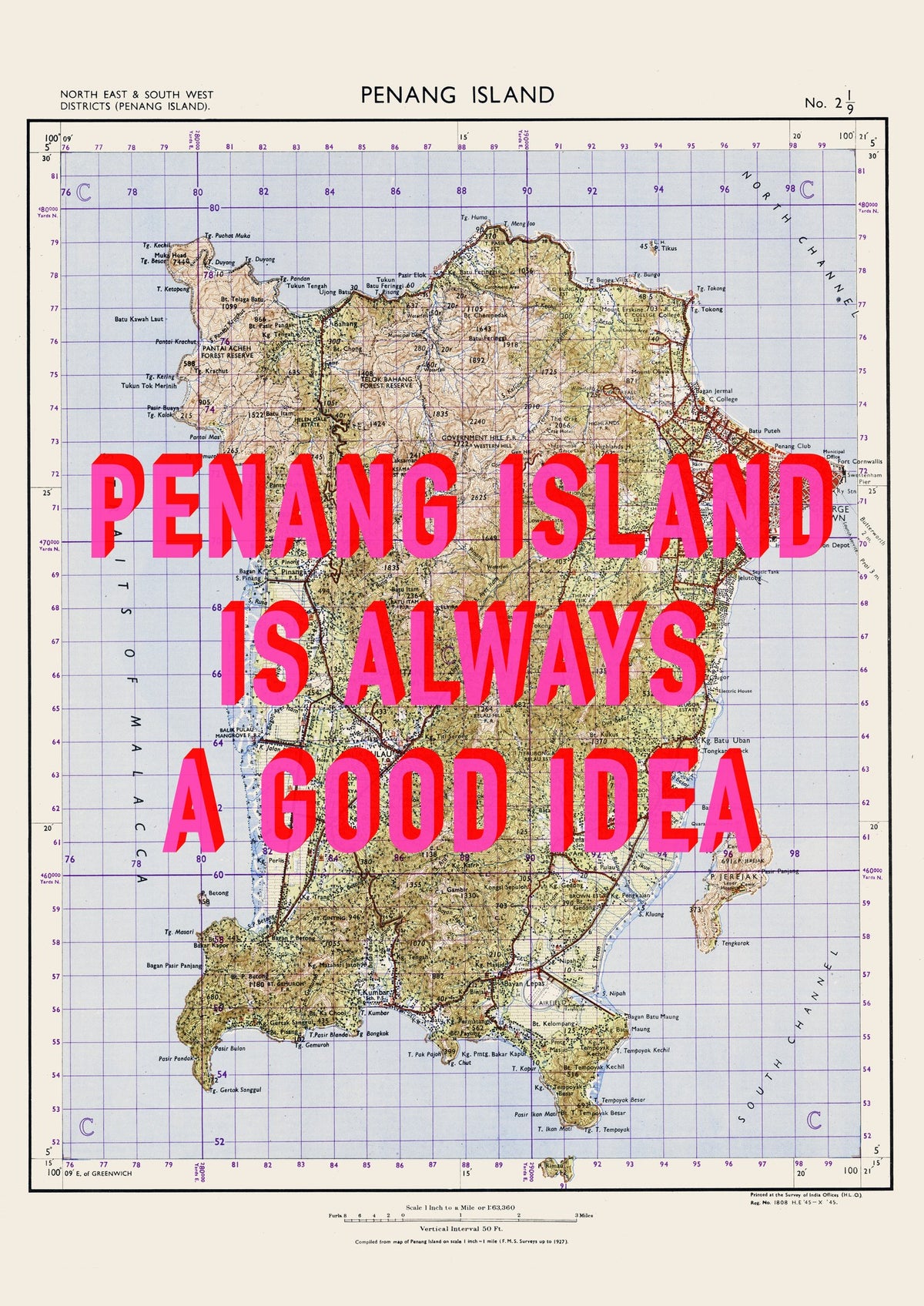 Penang Island Retro Pop Art Map Print (portrait) - Magic Posters