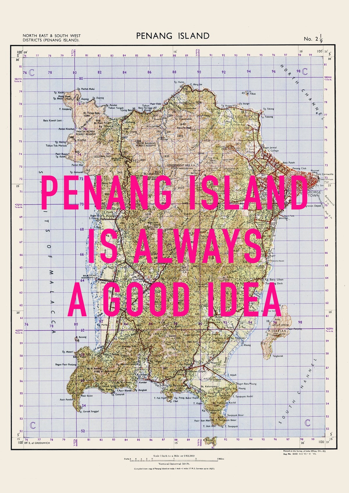 Penang Island Retro Pop Art Map Print (portrait) - Magic Posters