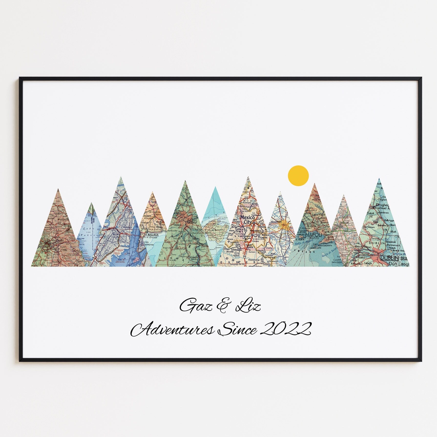 Personalised Travel Map Mountain Print - Magic Posters