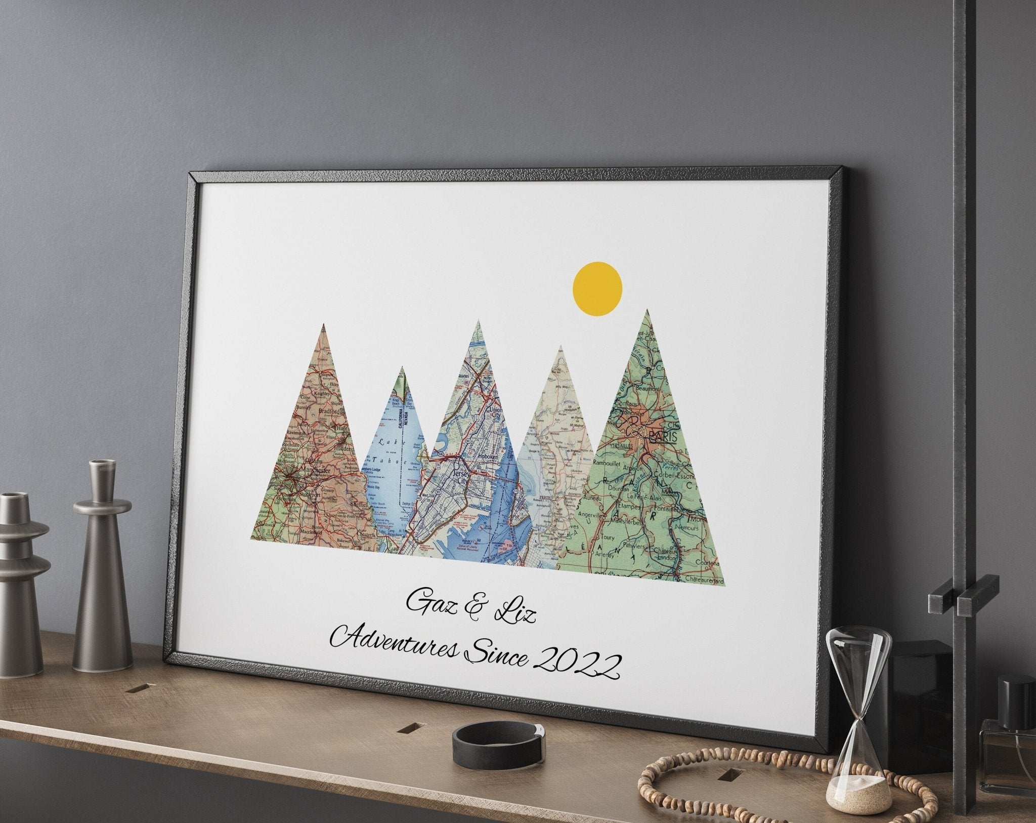Personalised Travel Map Mountain Print - Magic Posters