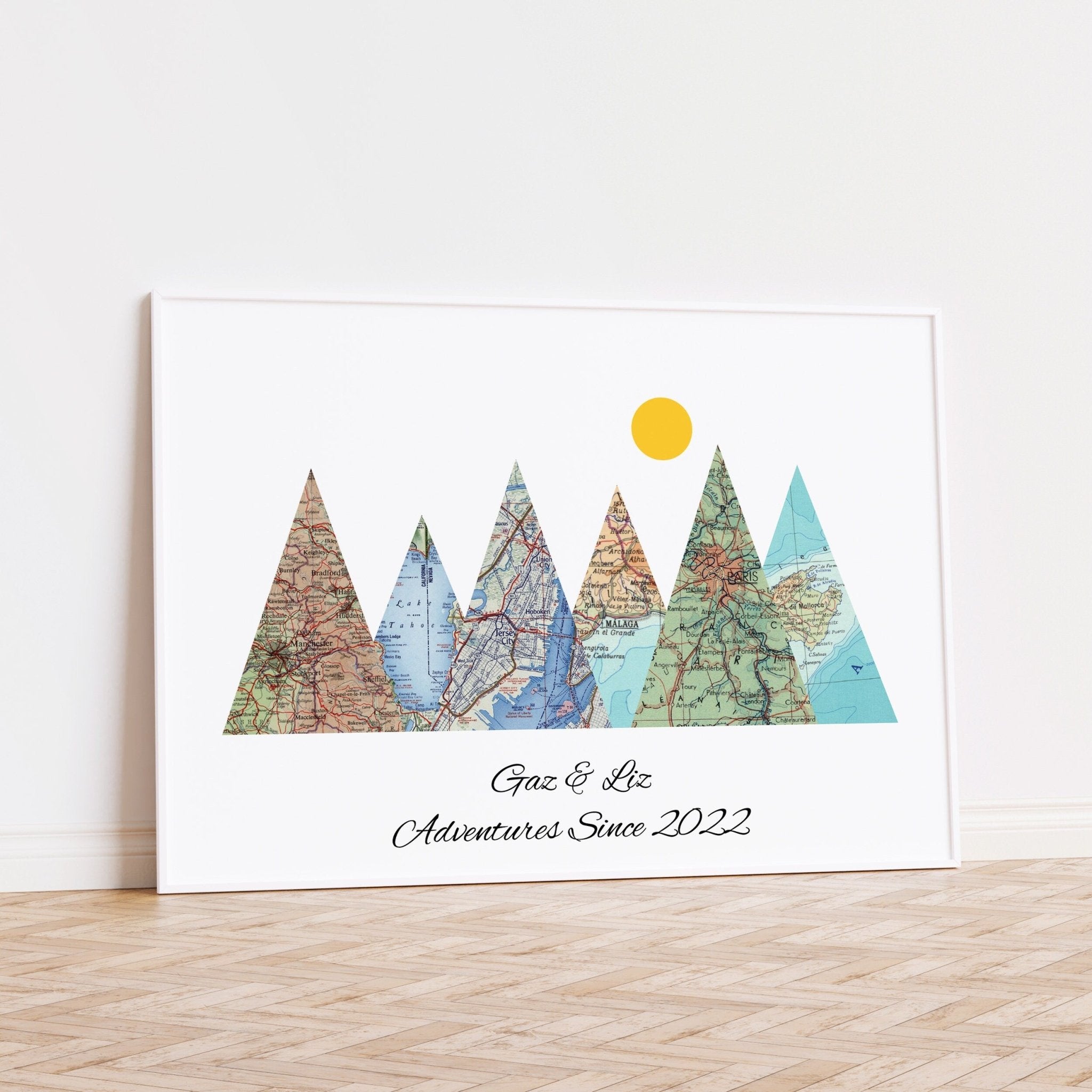 Personalised Travel Map Mountain Print - Magic Posters