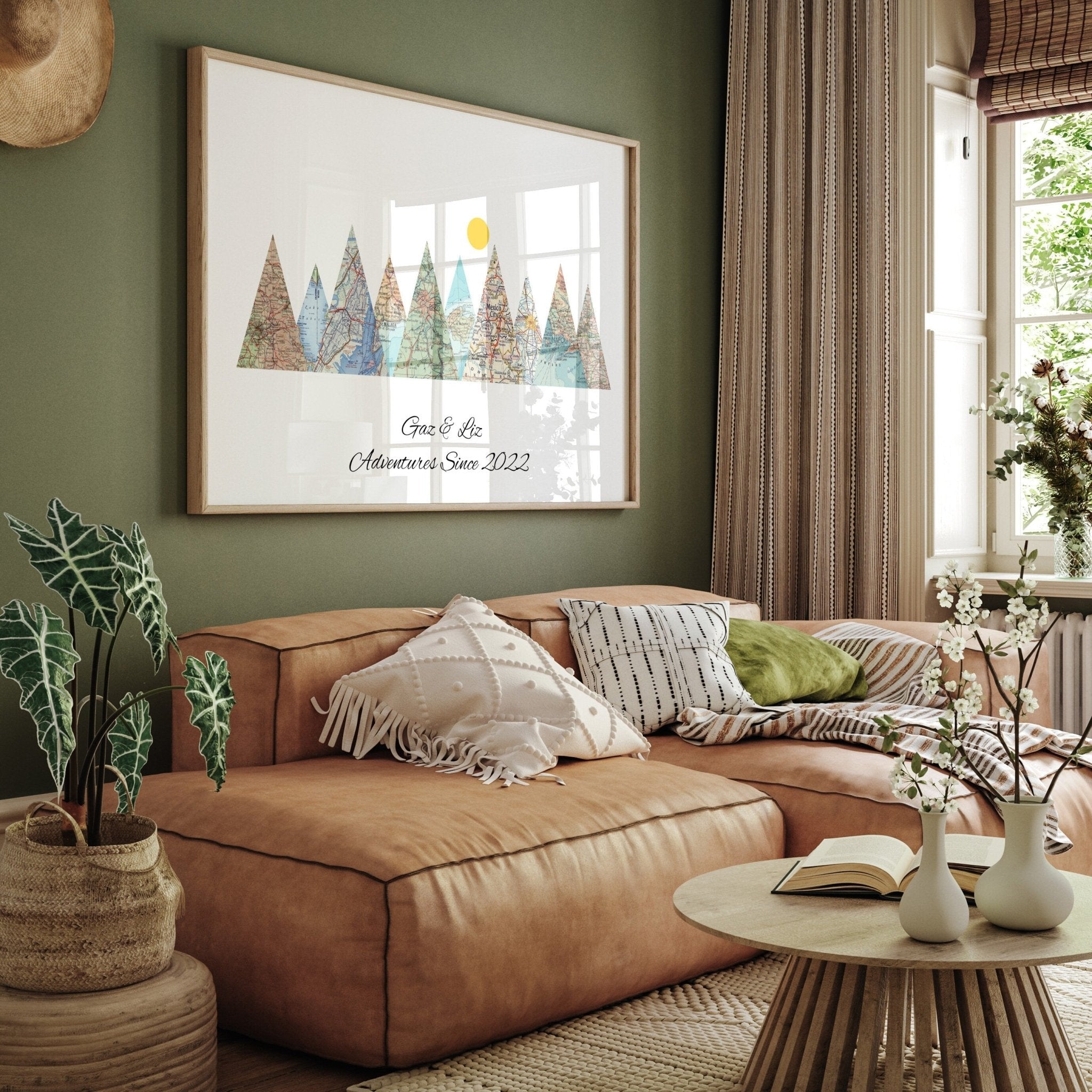 Personalised Travel Map Mountain Print - Magic Posters