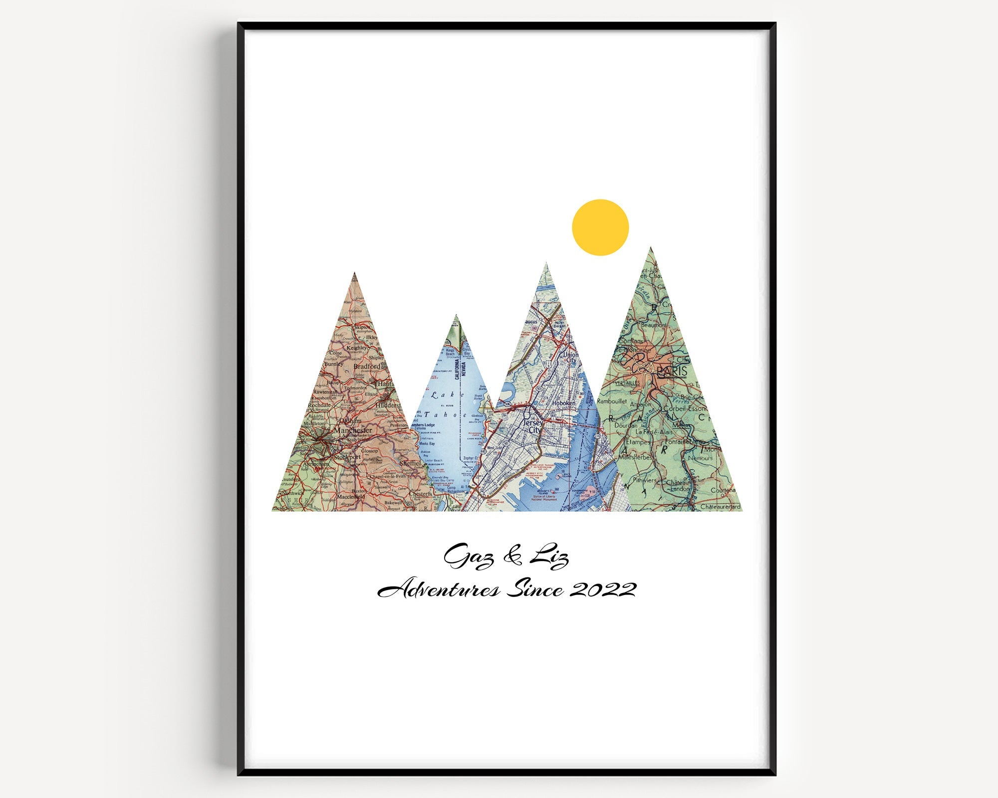 Personalised Travel Map Mountain Print - Portrait - Magic Posters