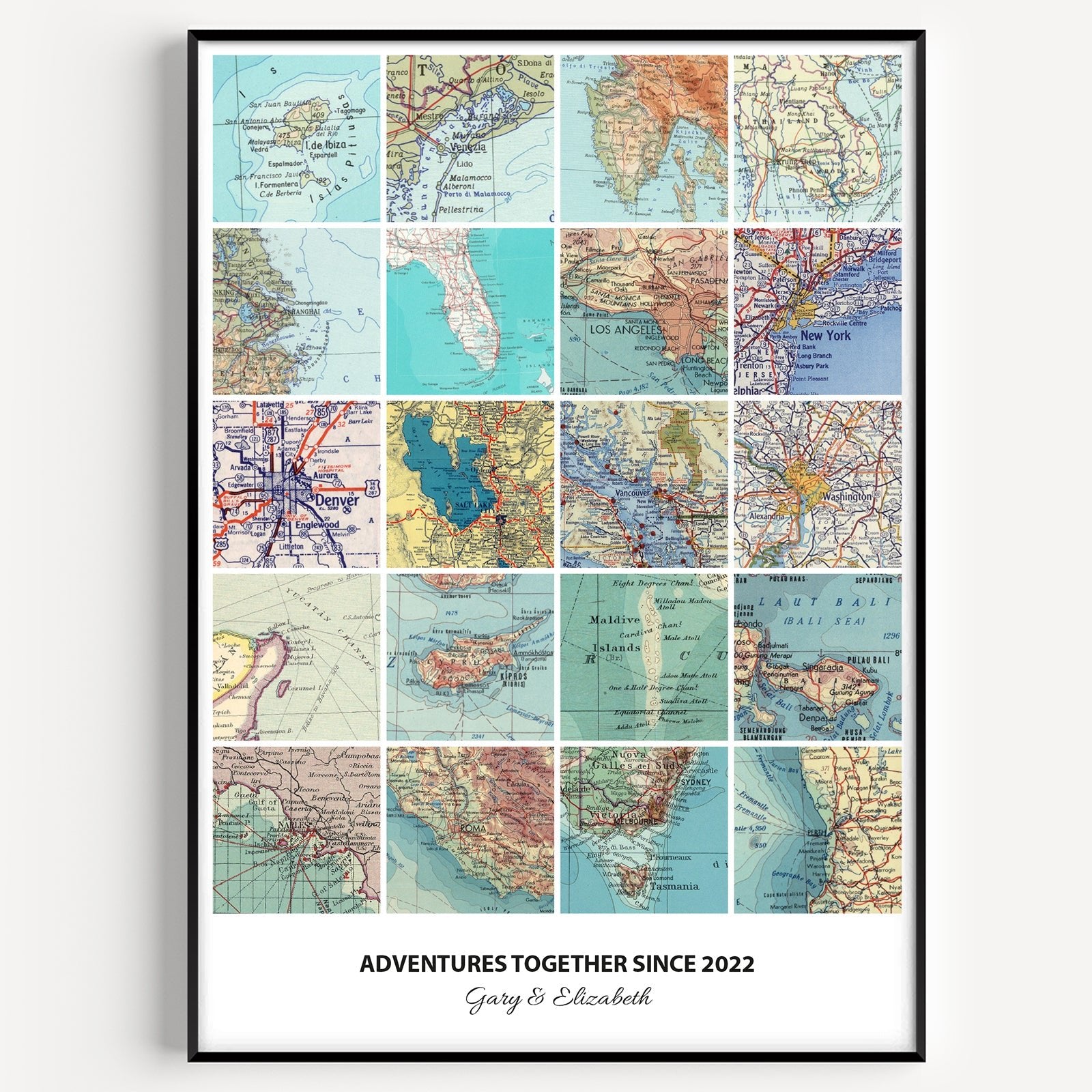 Personalised Travel Map Print (Square Modern) - Magic Posters