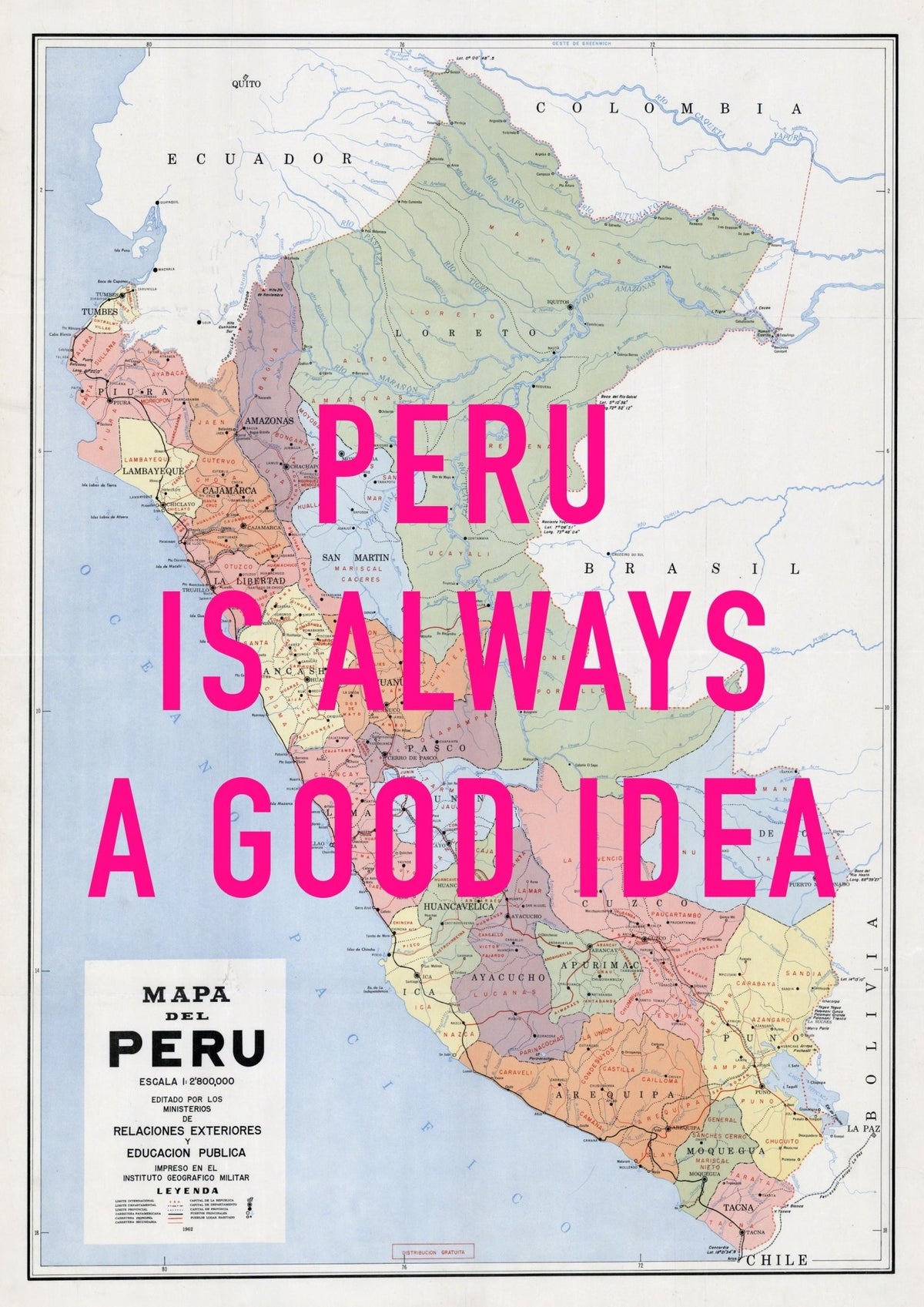 Peru Retro Pop Art Map Print (portrait)