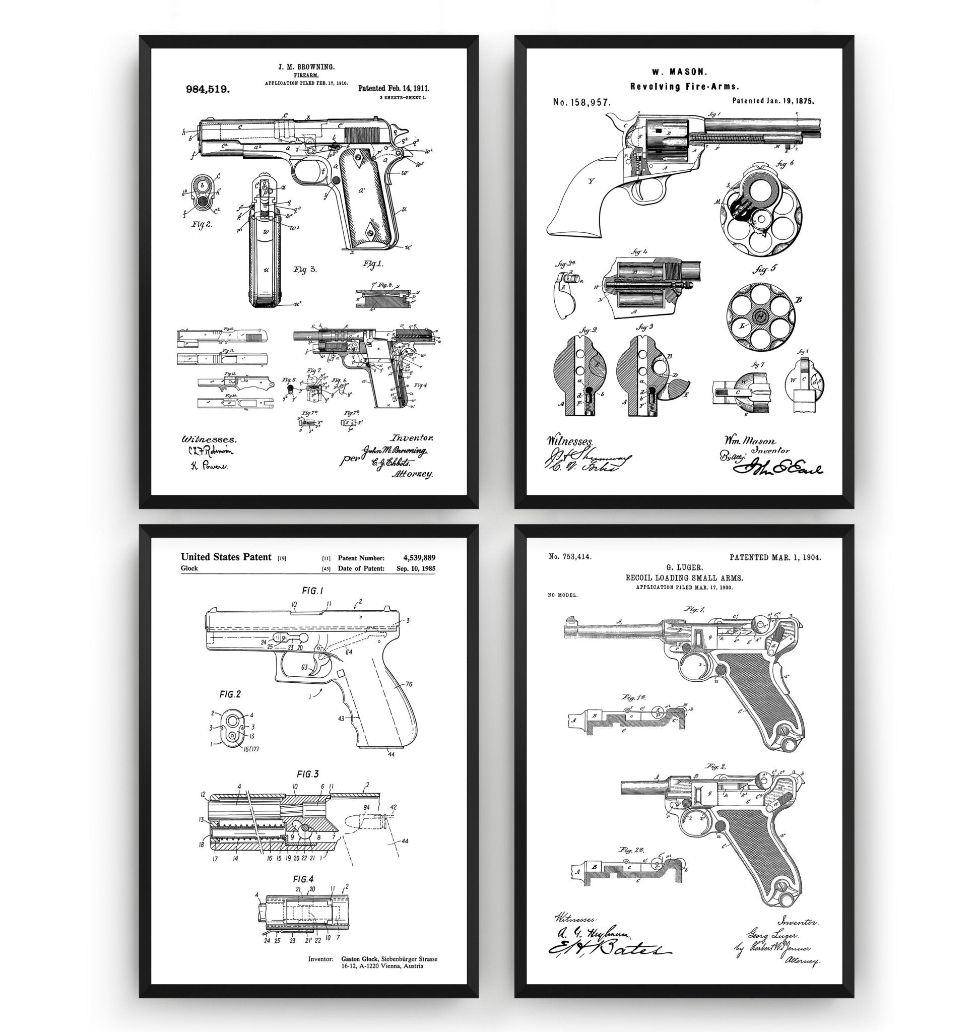Pistol Set Of 4 Patent Prints - Magic Posters