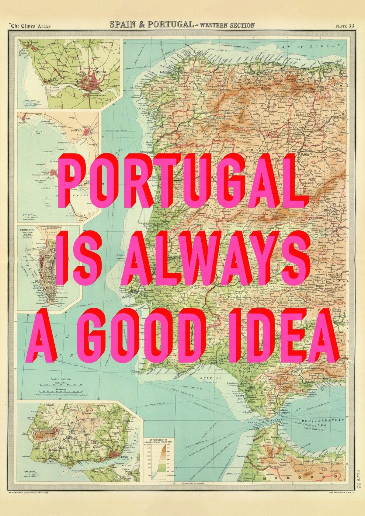 Portugal Retro Pop Art Map Print