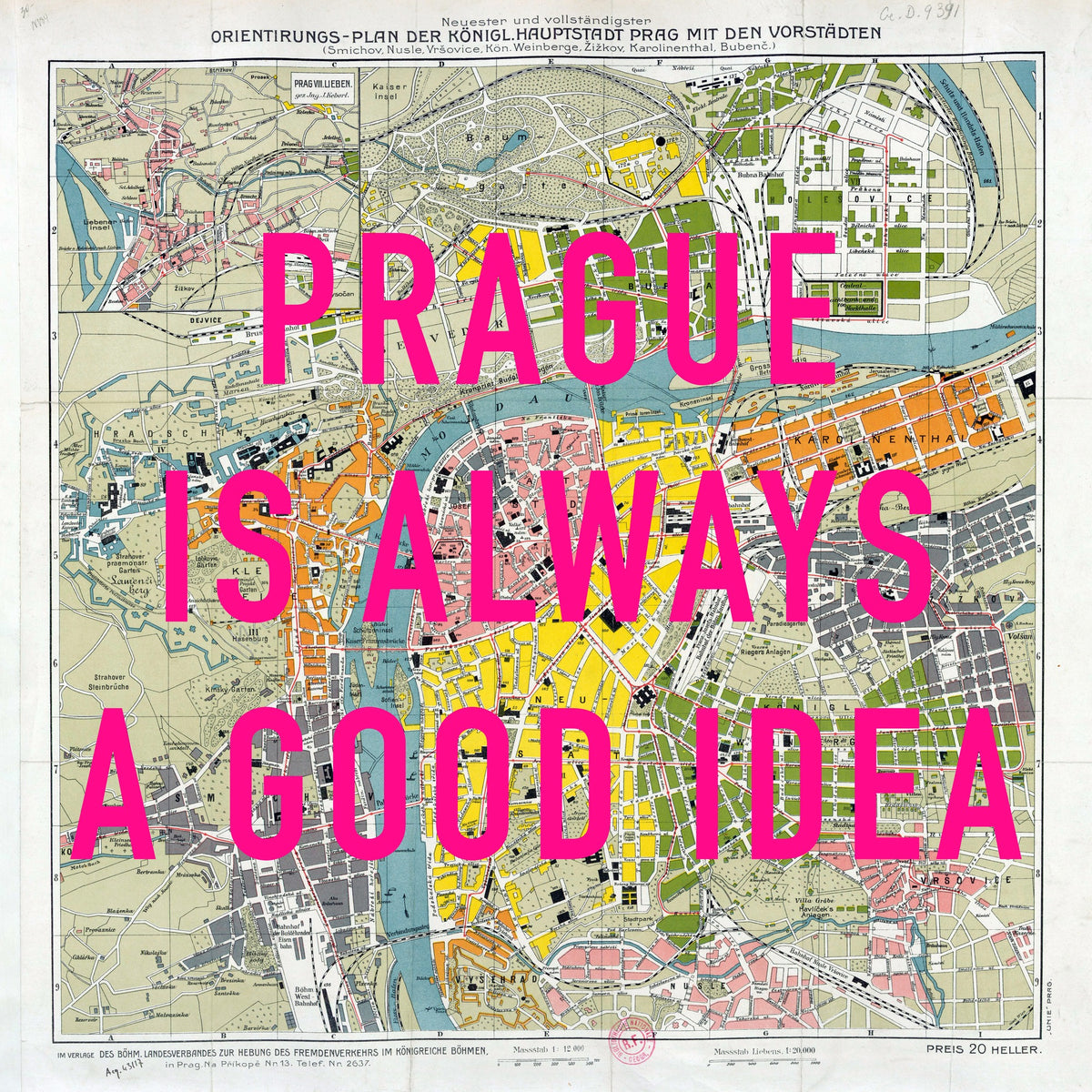 Prague Retro Pop Art Map Print
