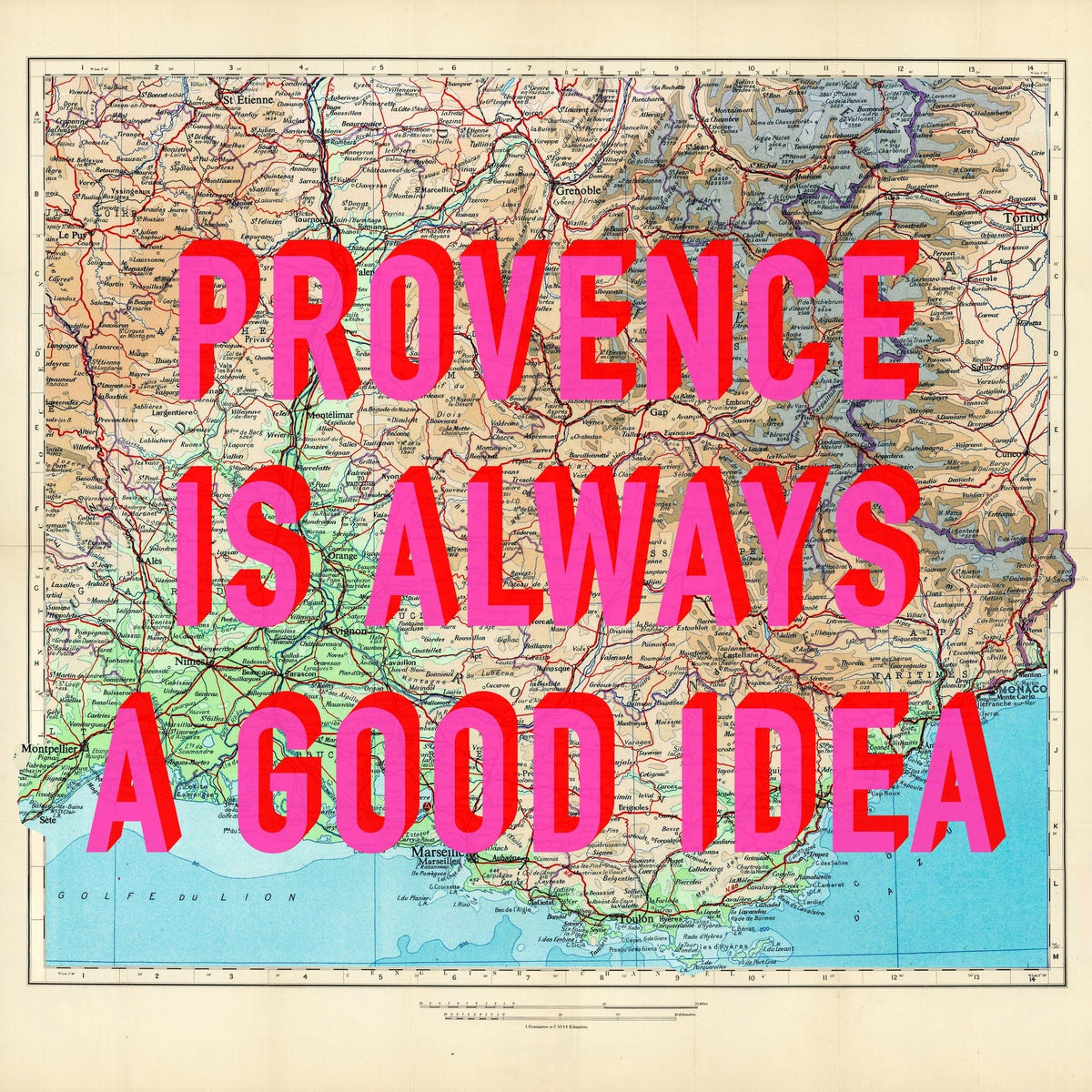 Provence Retro Pop Art Map Print (France)