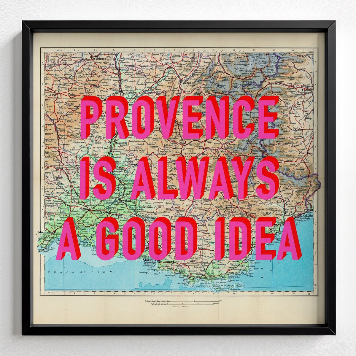 Provence Retro Pop Art Map Print (France) - black frame mockup - Magic Posters