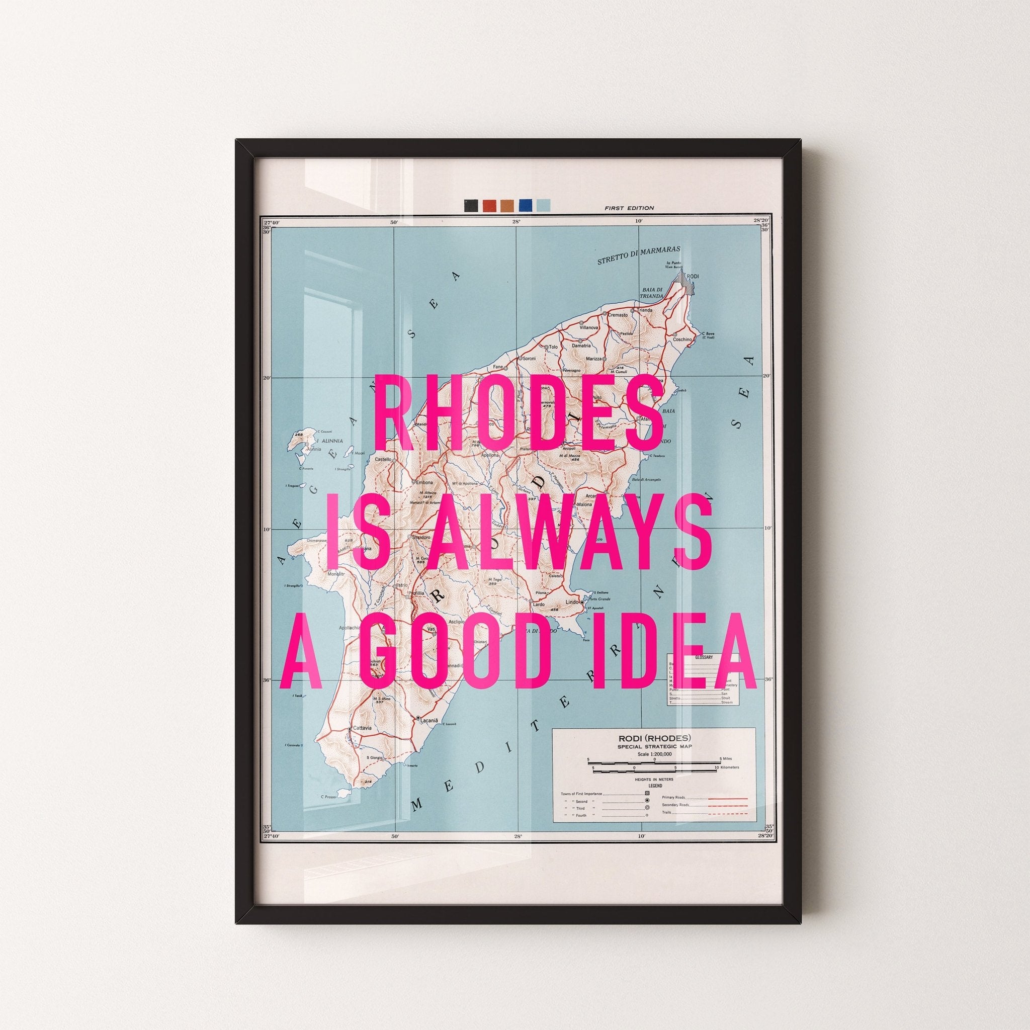 Rhodes Retro Pop Art Map Print (Greece) - Magic Posters
