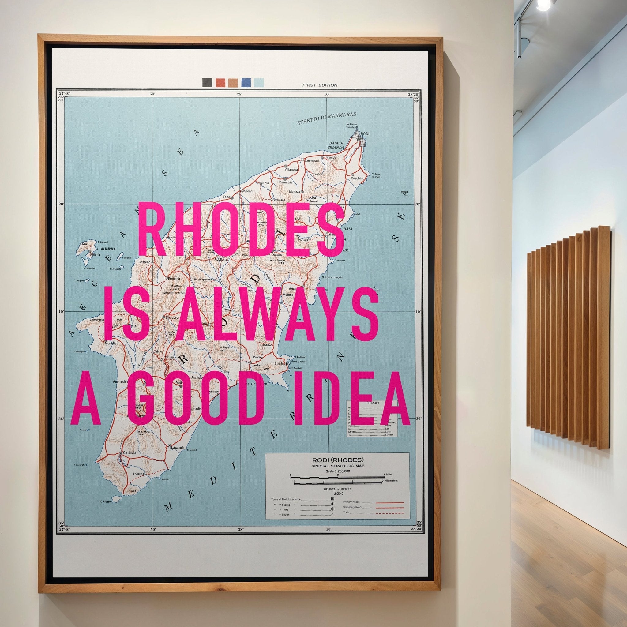 Rhodes Retro Pop Art Map Print (Greece) - Magic Posters