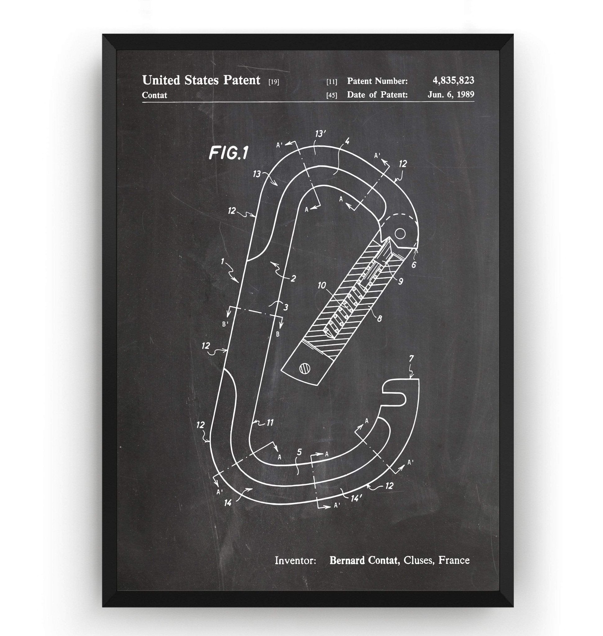 Rock Climbing Caribiner Patent Print - Magic Posters