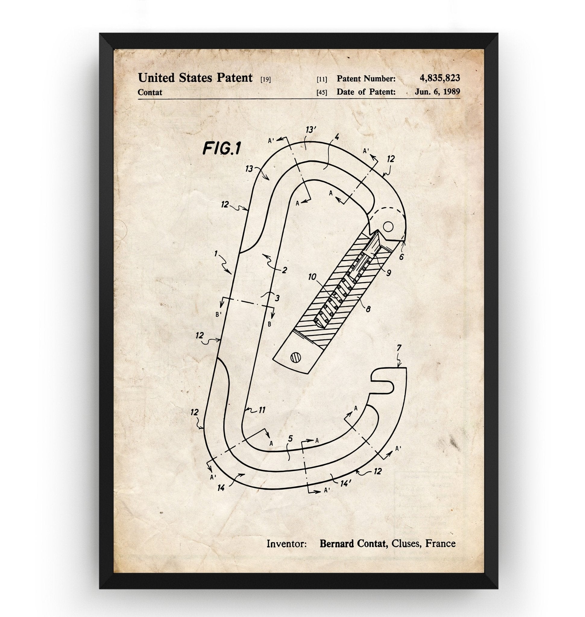 Rock Climbing Caribiner Patent Print - Magic Posters