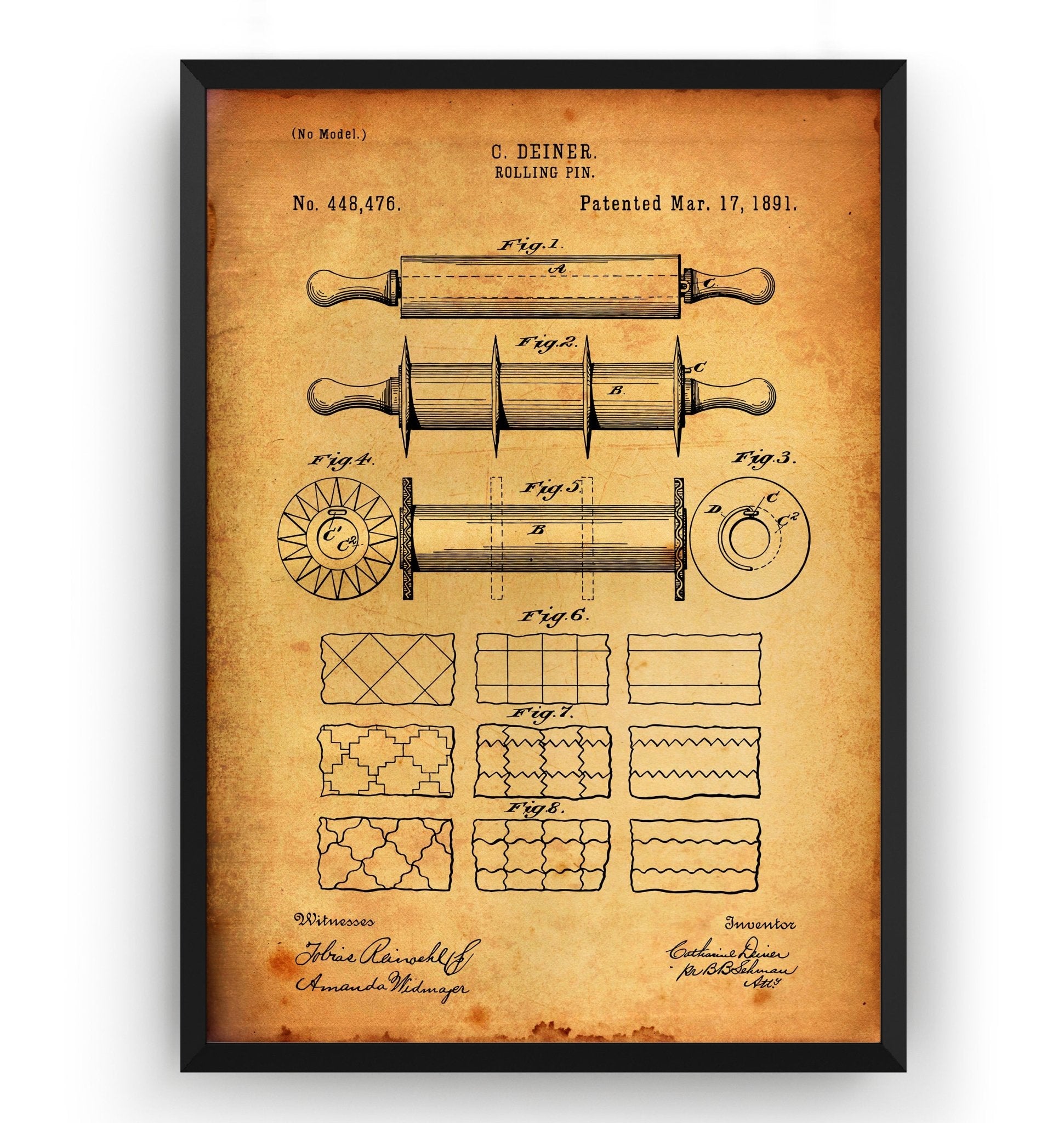 Rolling Pin 1891 Patent Print - Magic Posters