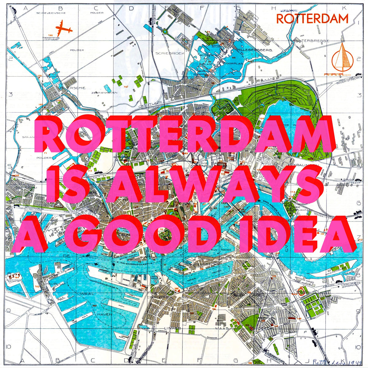 Rotterdam Retro Pop Art Map Print (square)