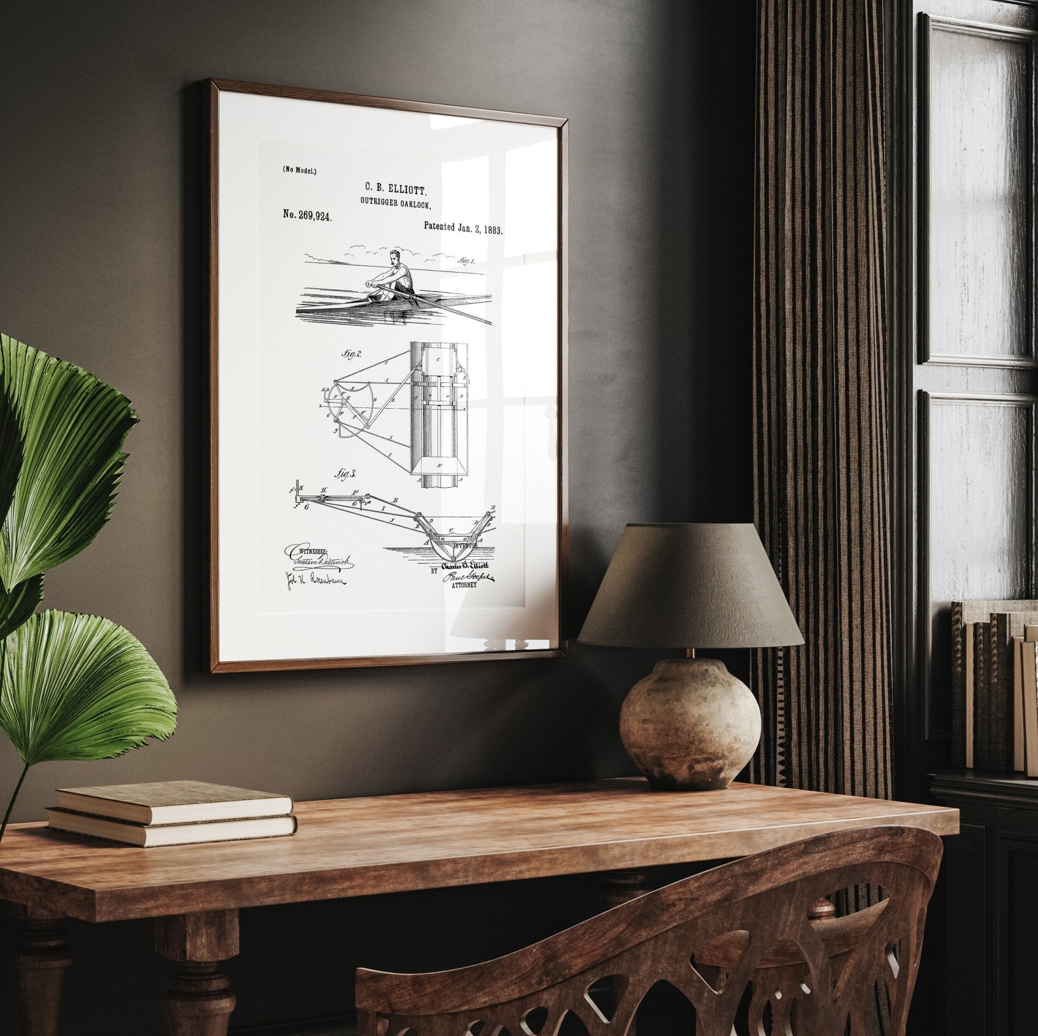 Rowing Outrigger Oarlock 1883 Patent Print, Beach House Decor, Lake House Wall Art, Sailing Prints, Nautical Poster, Clubhouse Artwork - Magic Posters