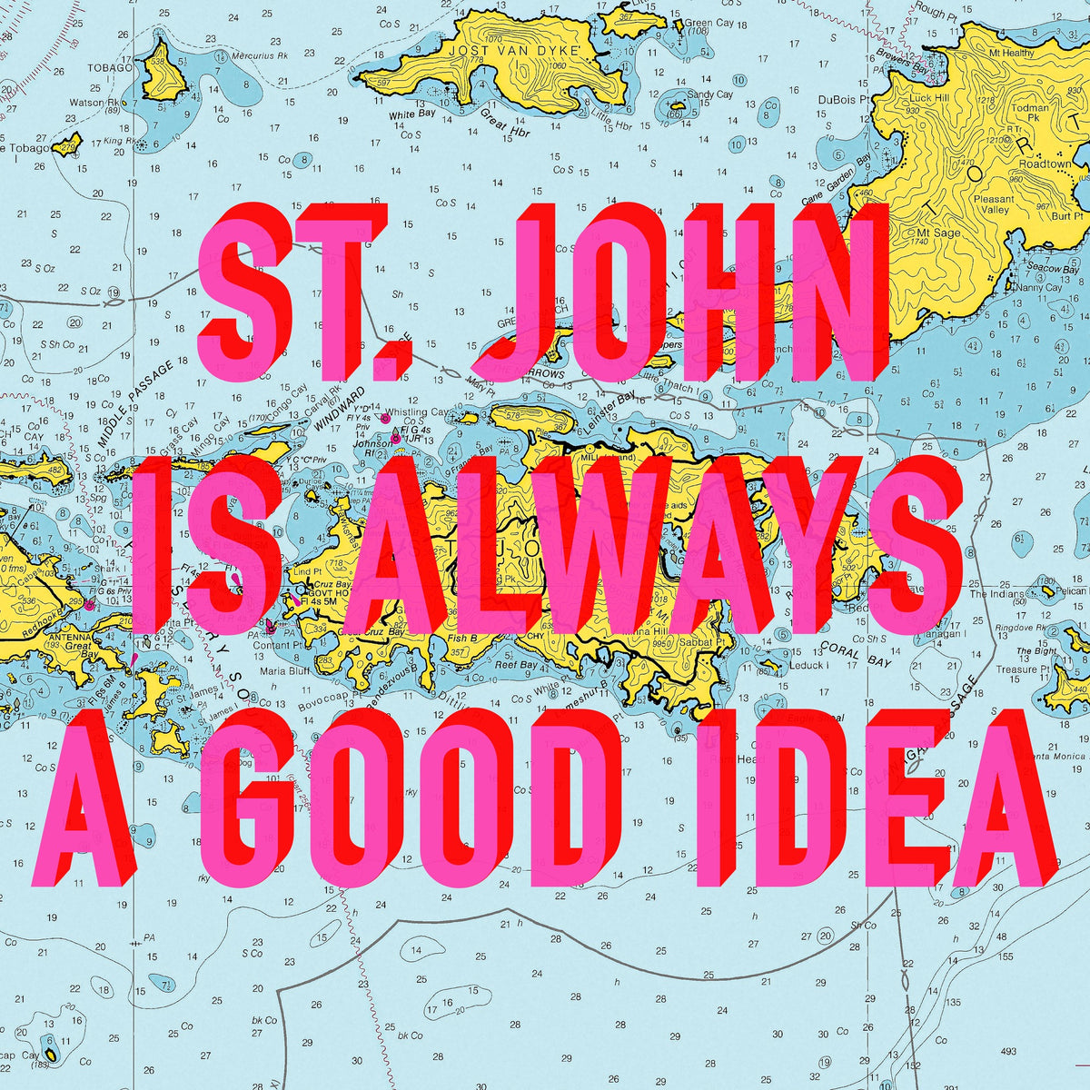 Saint John Retro Pop Art Map Print (U.S. Virgin Islands)