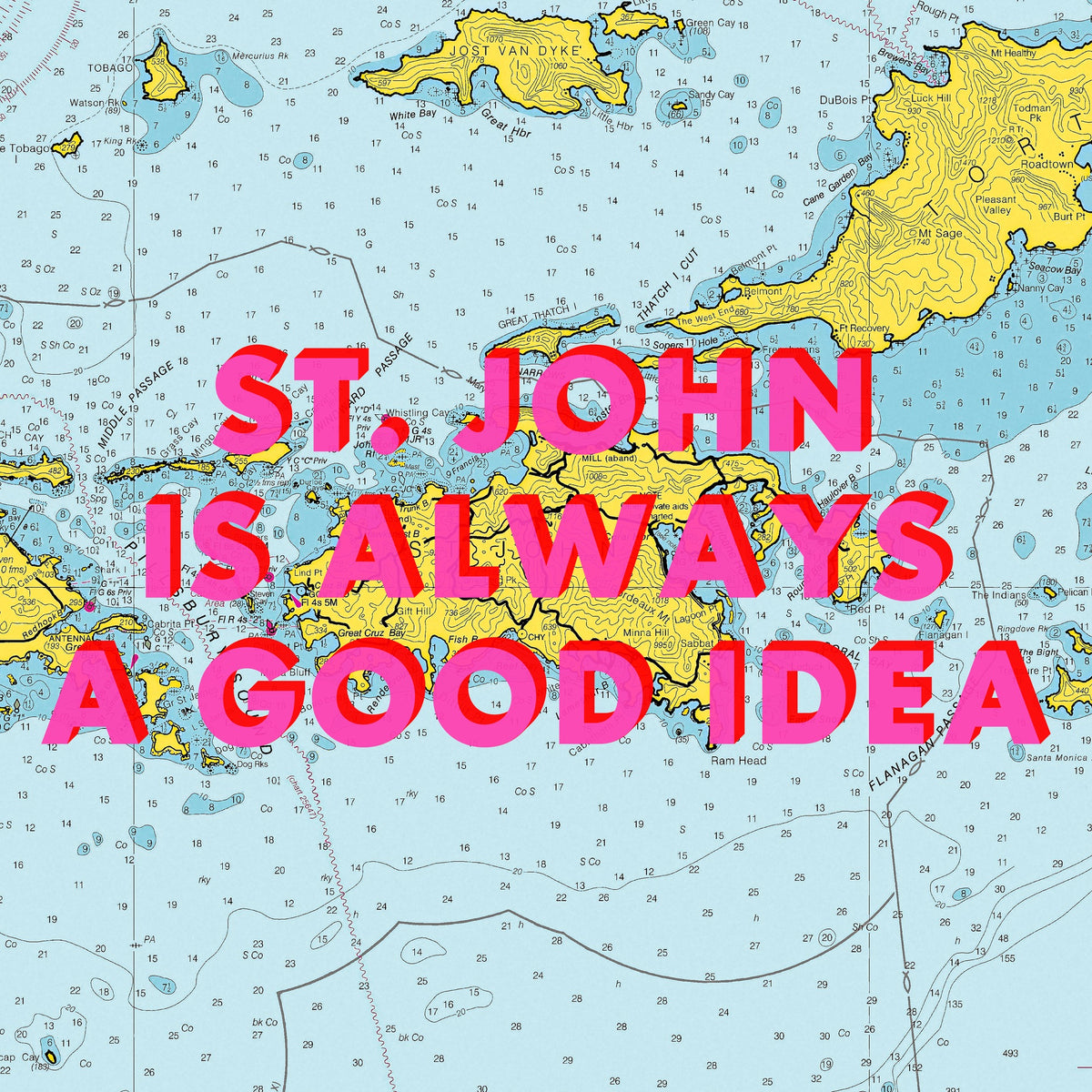 Saint John Retro Pop Art Map Print (U.S. Virgin Islands)
