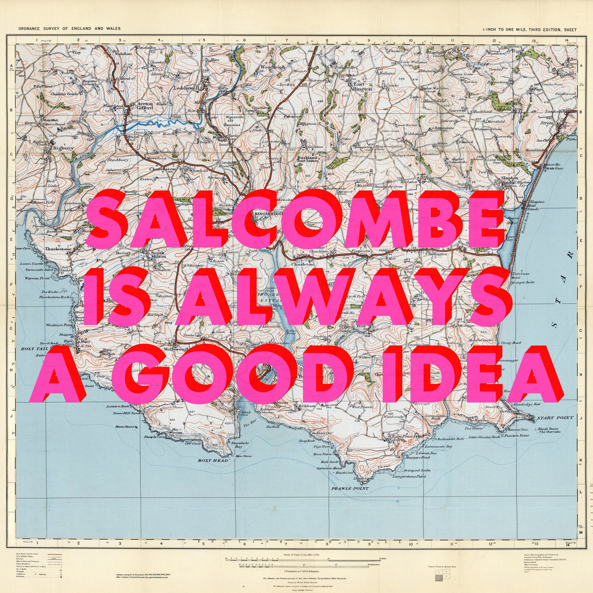 Salcombe Retro Pop Art Map Print (square)
