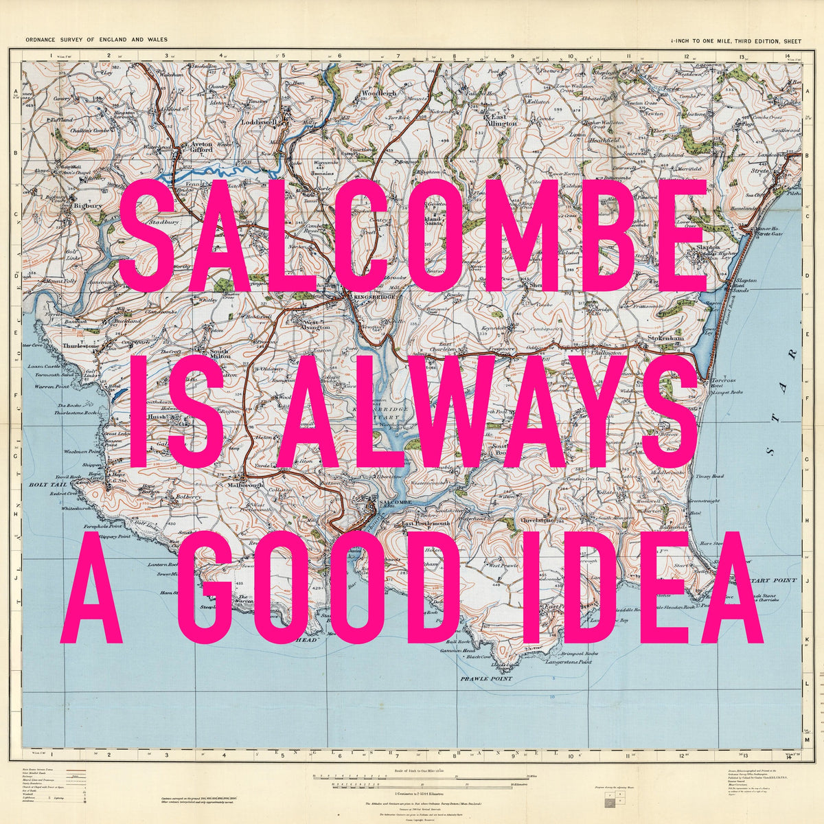 Salcombe Retro Pop Art Map Print (square)