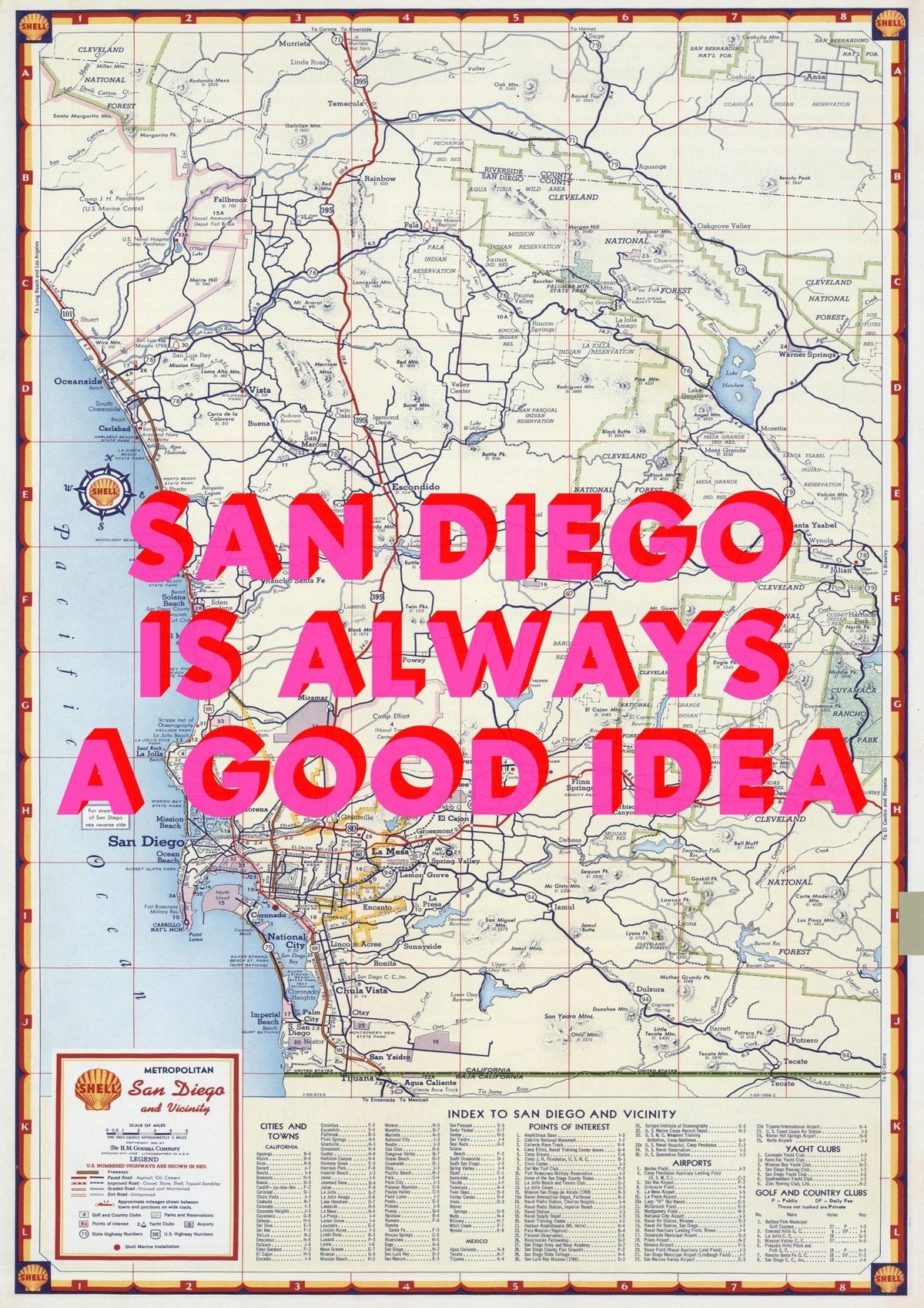 San Diego Retro Pop Art Map Print (portrait)