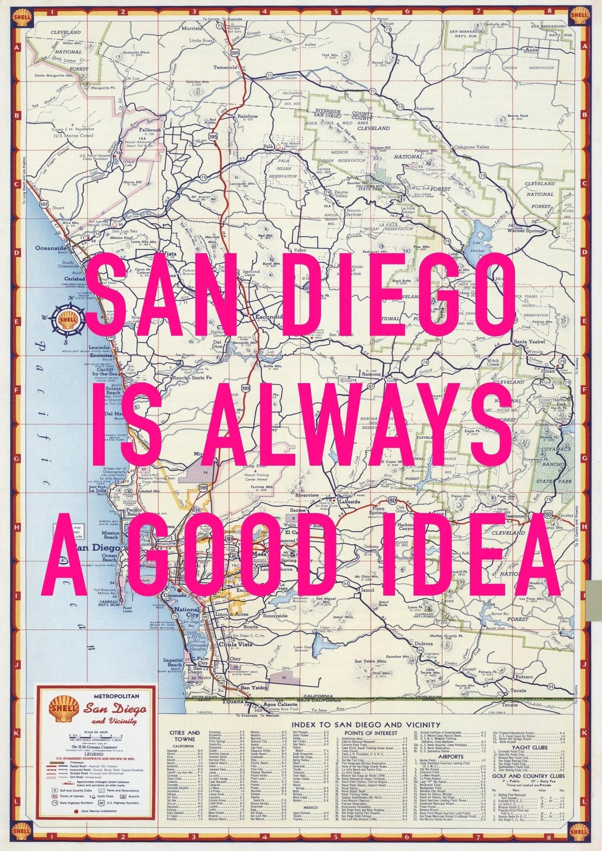 San Diego Retro Pop Art Map Print (portrait)