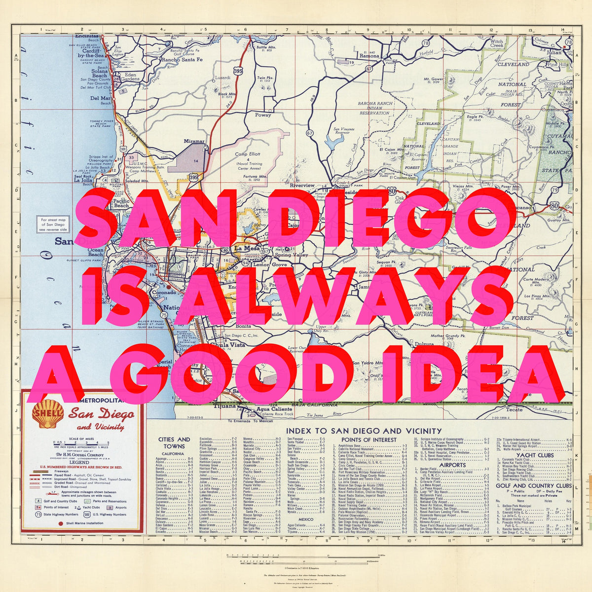 San Diego Retro Pop Art Map Print (Square)