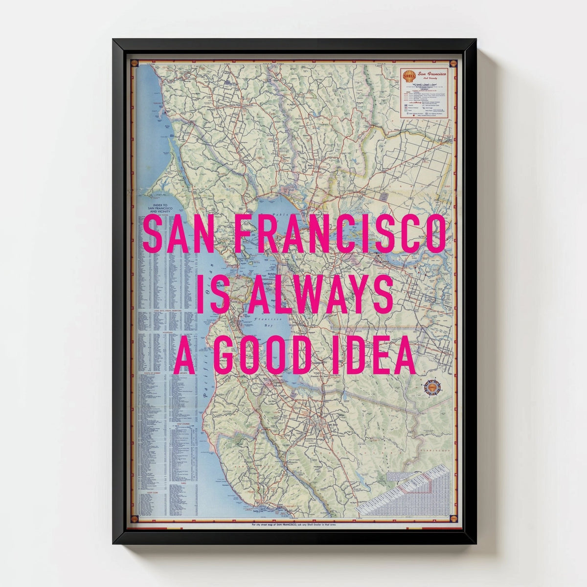 San Francisco Retro Pop Art Map Print (portrait) - black frame mockup - Magic Posters