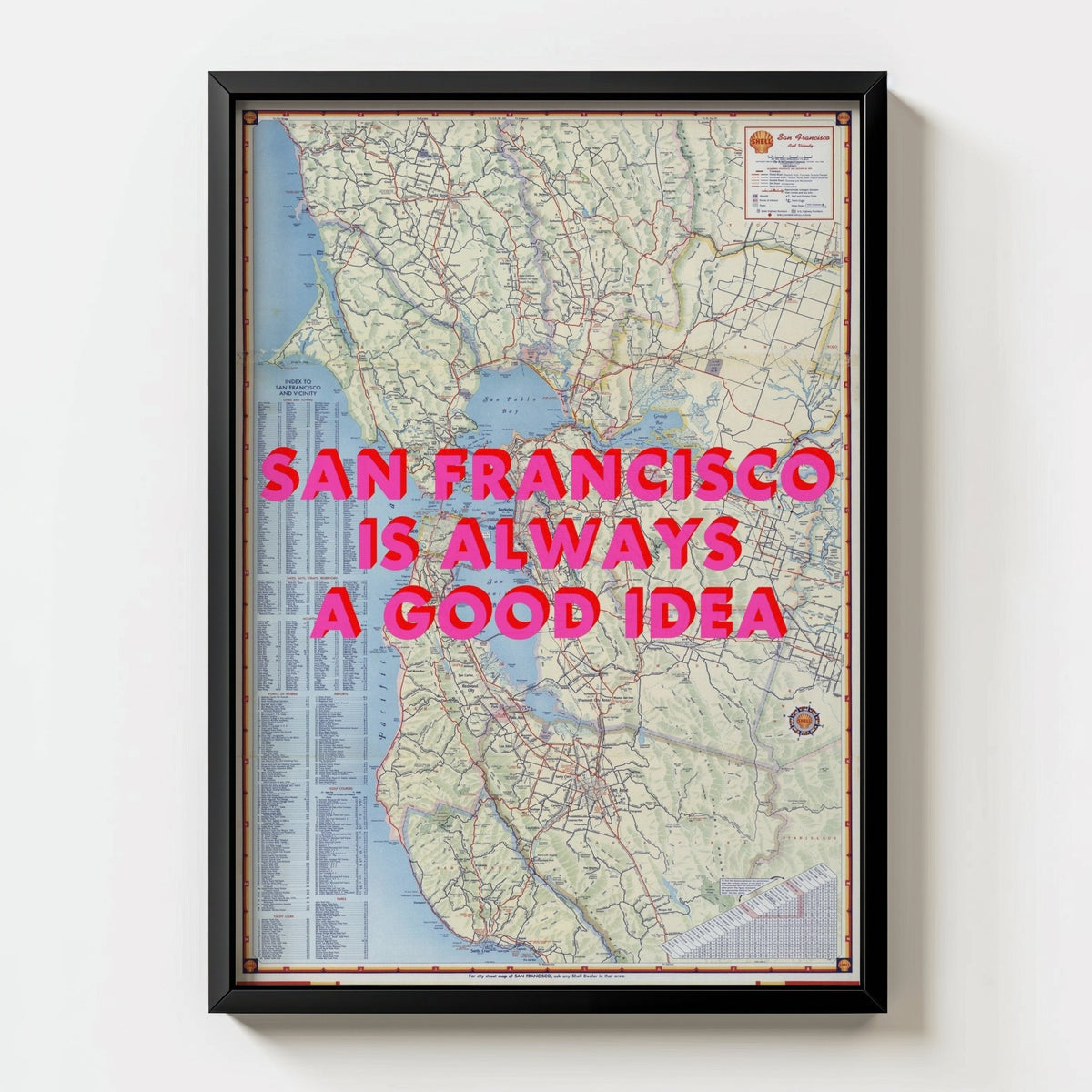 San Francisco Retro Pop Art Map Print (portrait) - black frame mockup - Magic Posters