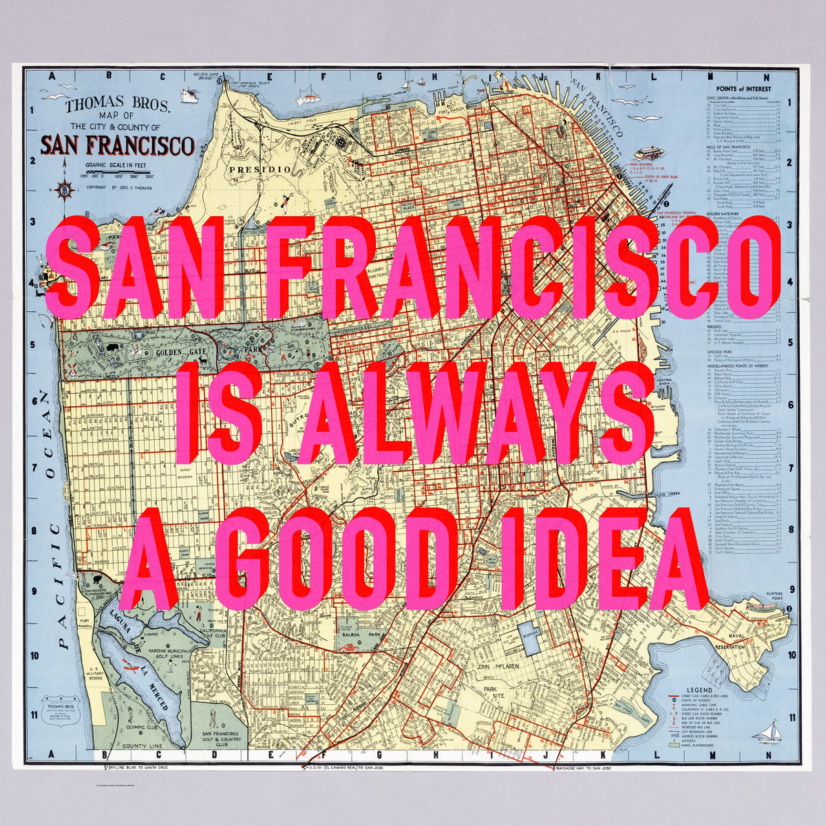San Francisco Retro Pop Art Map Print (Square)