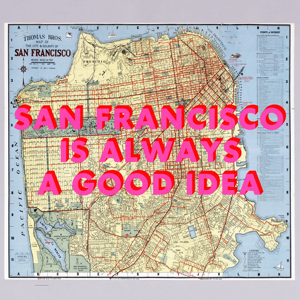 San Francisco Retro Pop Art Map Print (Square)