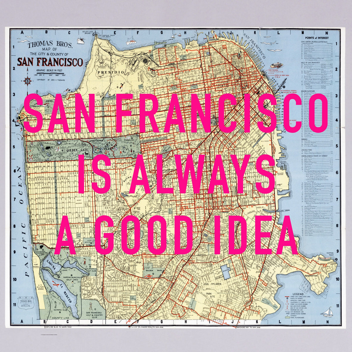San Francisco Retro Pop Art Map Print (Square)