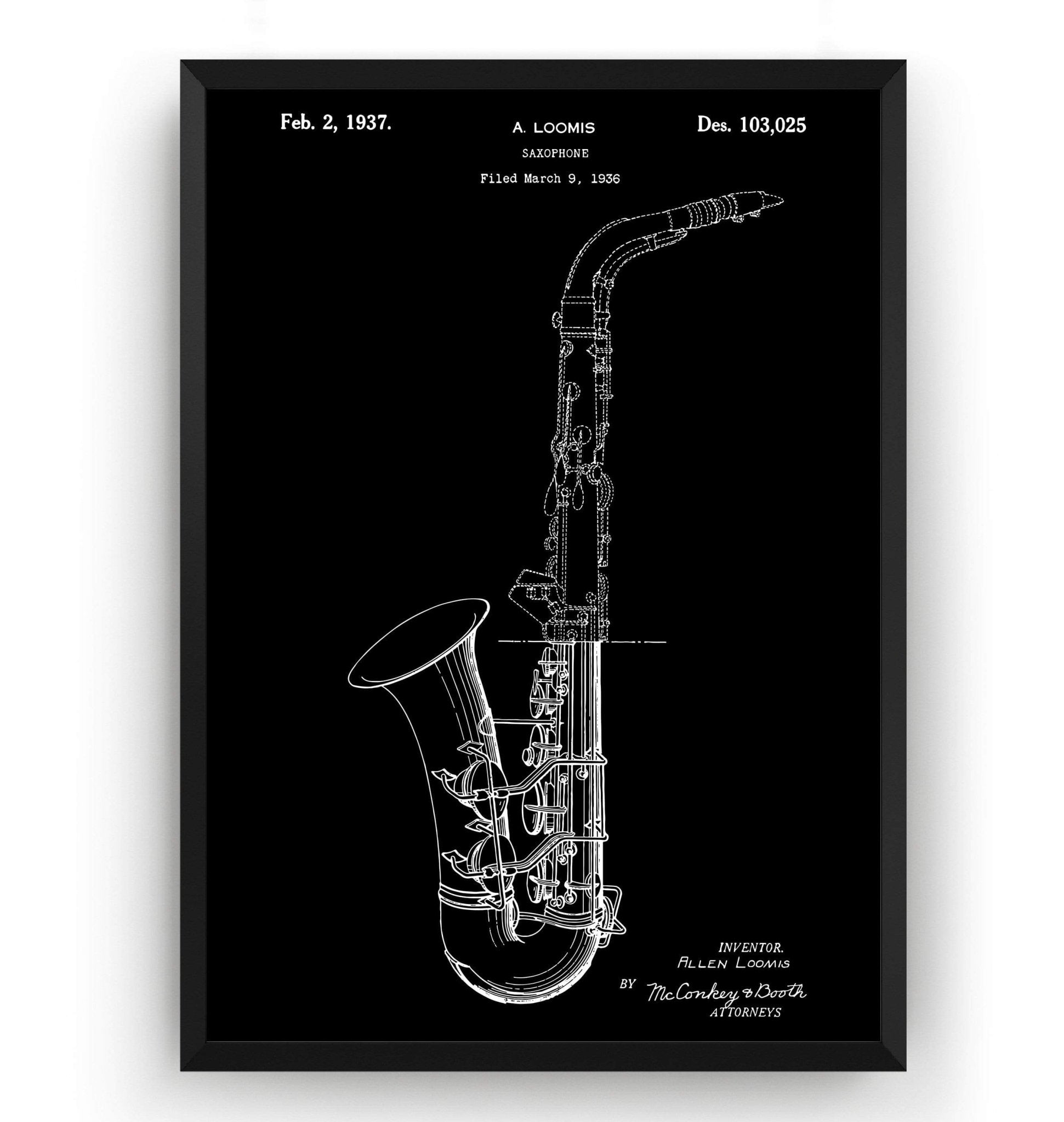 Saxophone 1936 Patent Print - Magic Posters