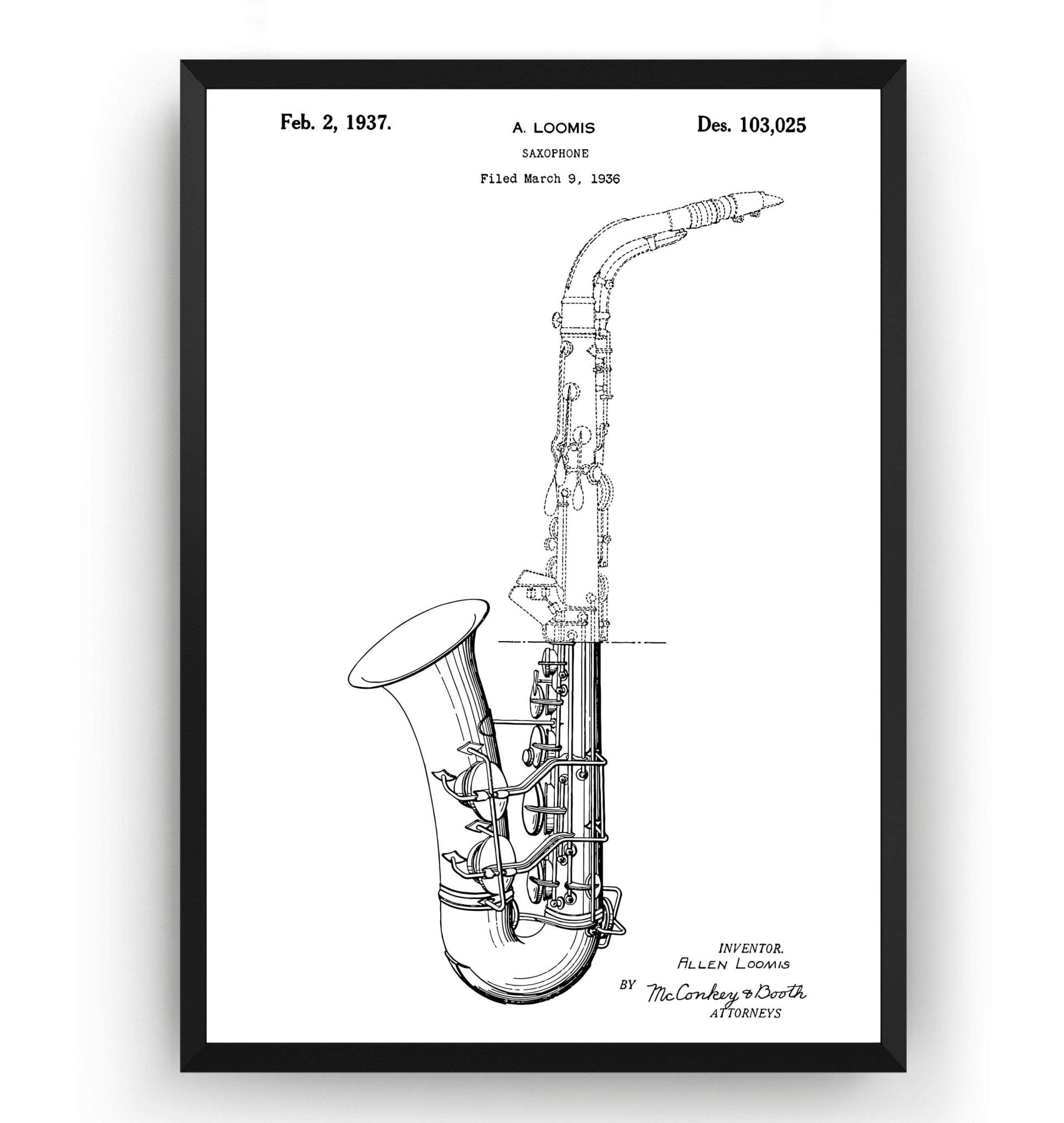 Saxophone 1936 Patent Print - Magic Posters
