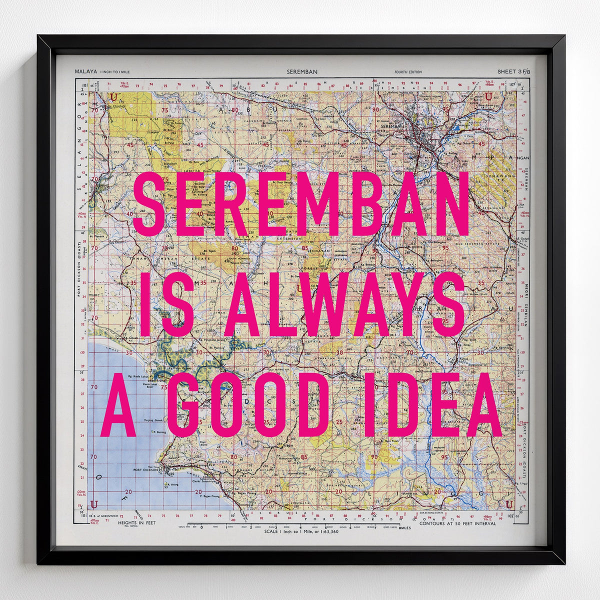 Seremban Retro Pop Art Map Print (square) - black frame mockup - Magic Posters