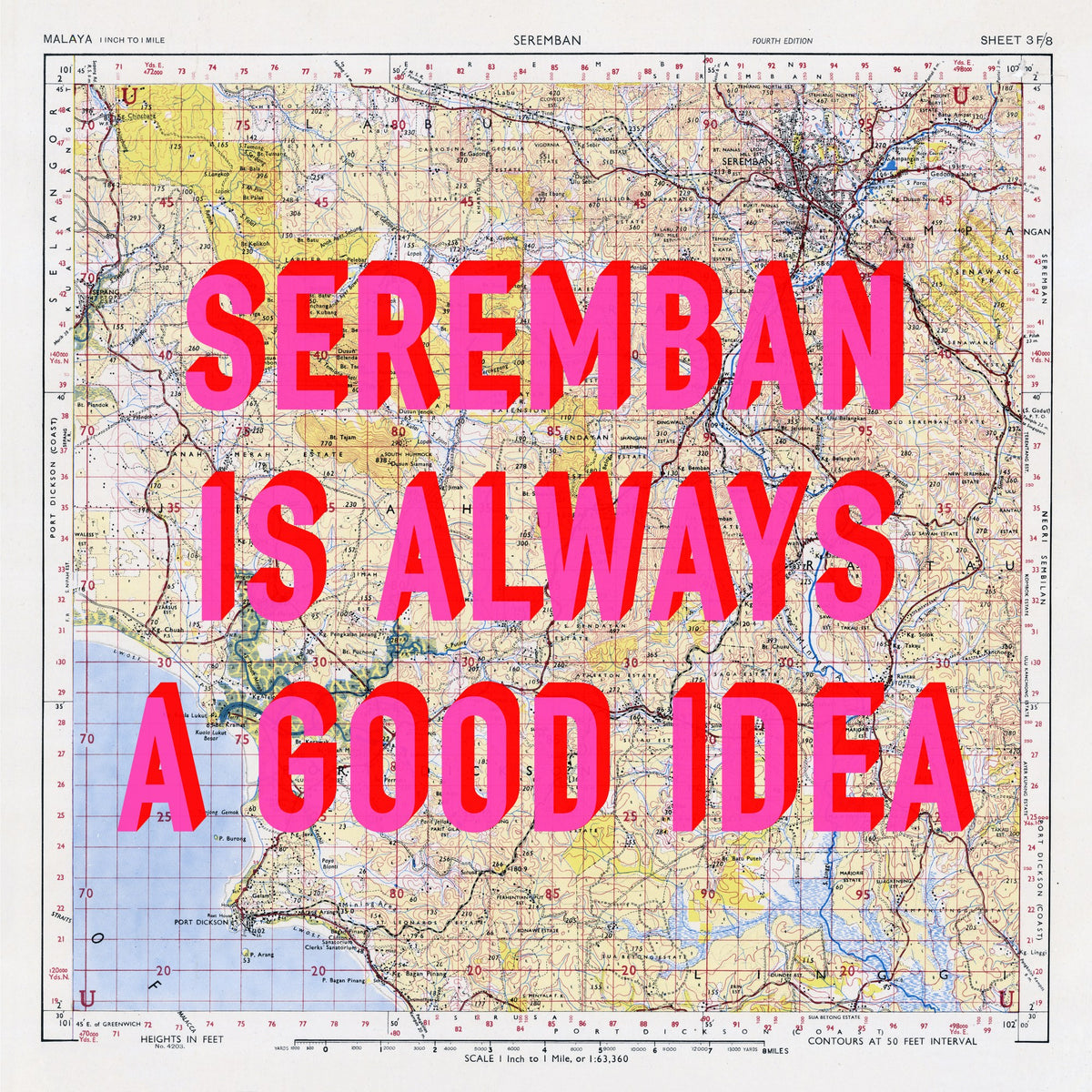 Seremban Retro Pop Art Map Print (square) - Magic Posters